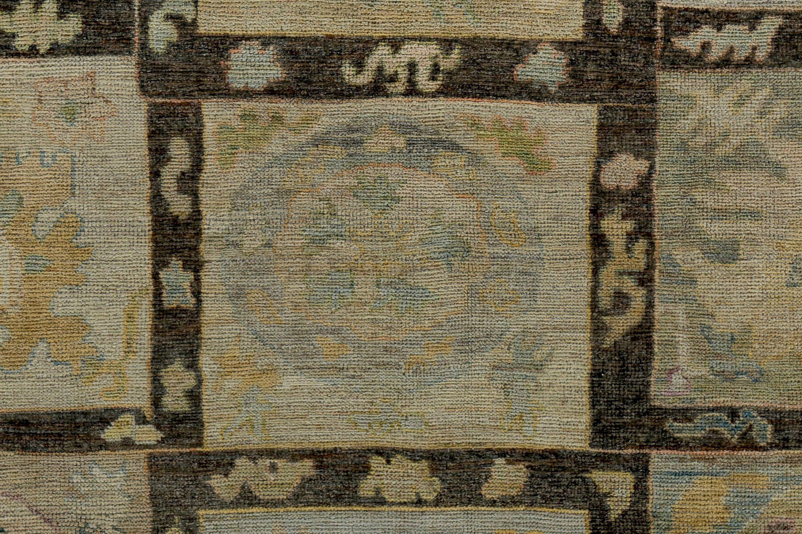 Asian Persian Rose Collection Area Rugs Circa 1990 - Wool Brown Green Ivory - 89276 For Sale