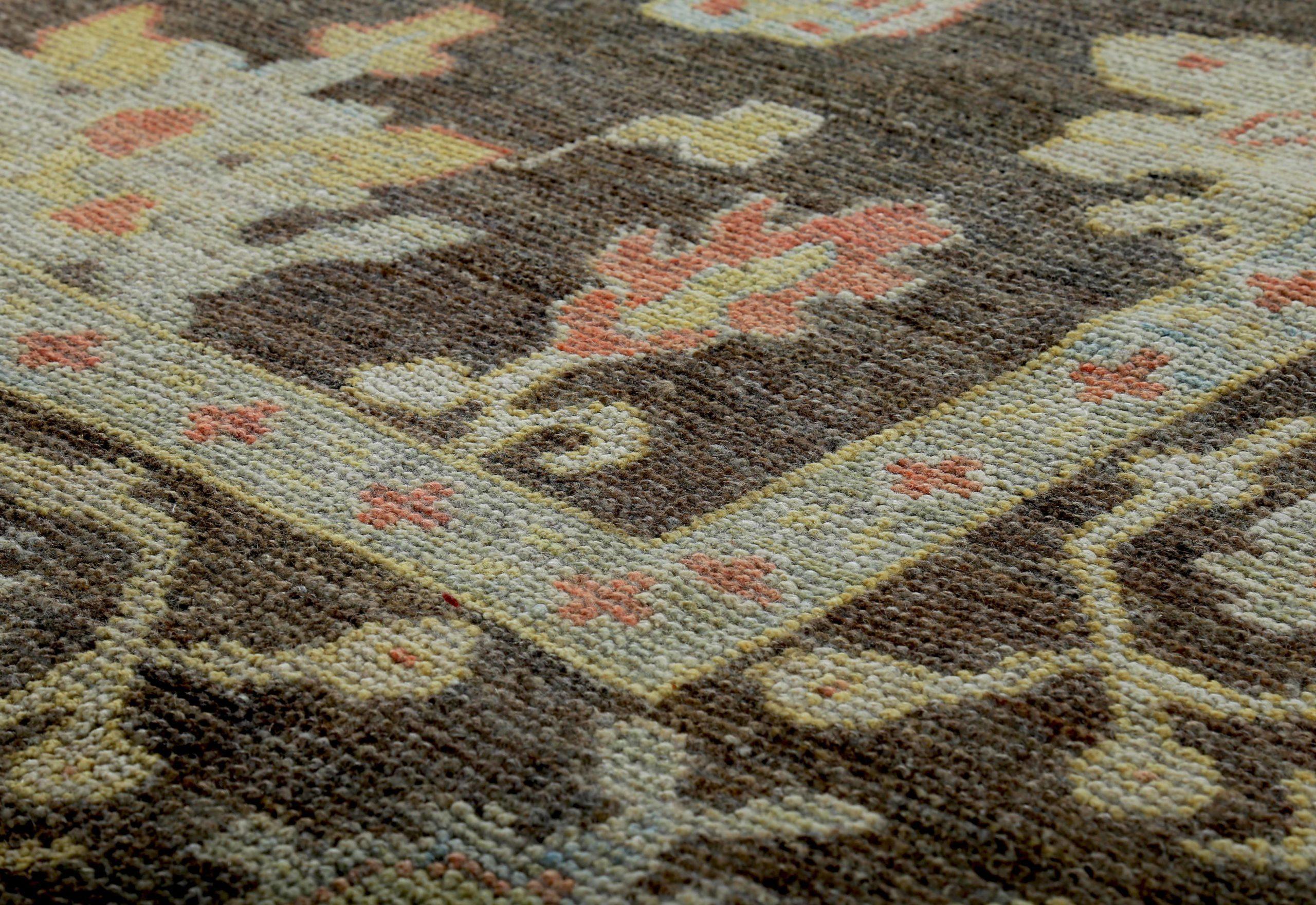 Asian Persian Rose Collection Area Rugs Circa 1990 - Wool Brown Ivory Yellow - 89120 For Sale