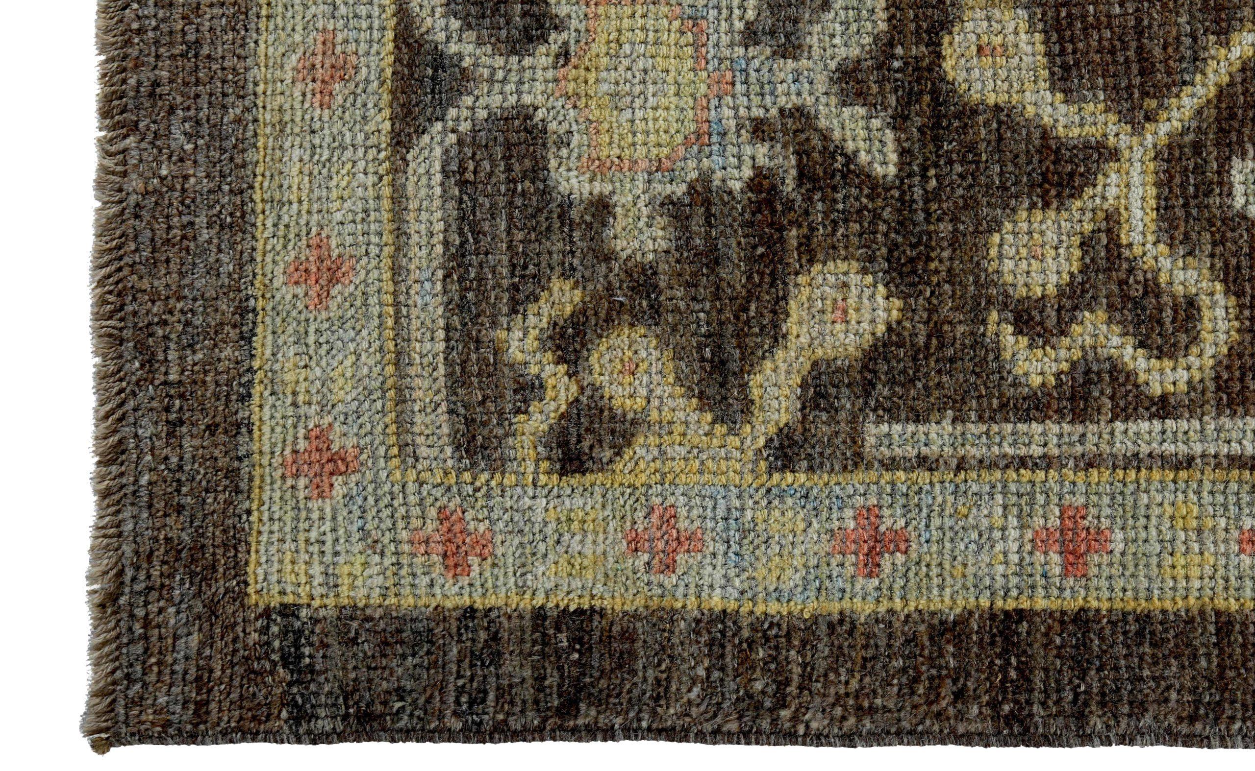20th Century Persian Rose Collection Area Rugs Circa 1990 - Wool Brown Ivory Yellow - 89120 For Sale