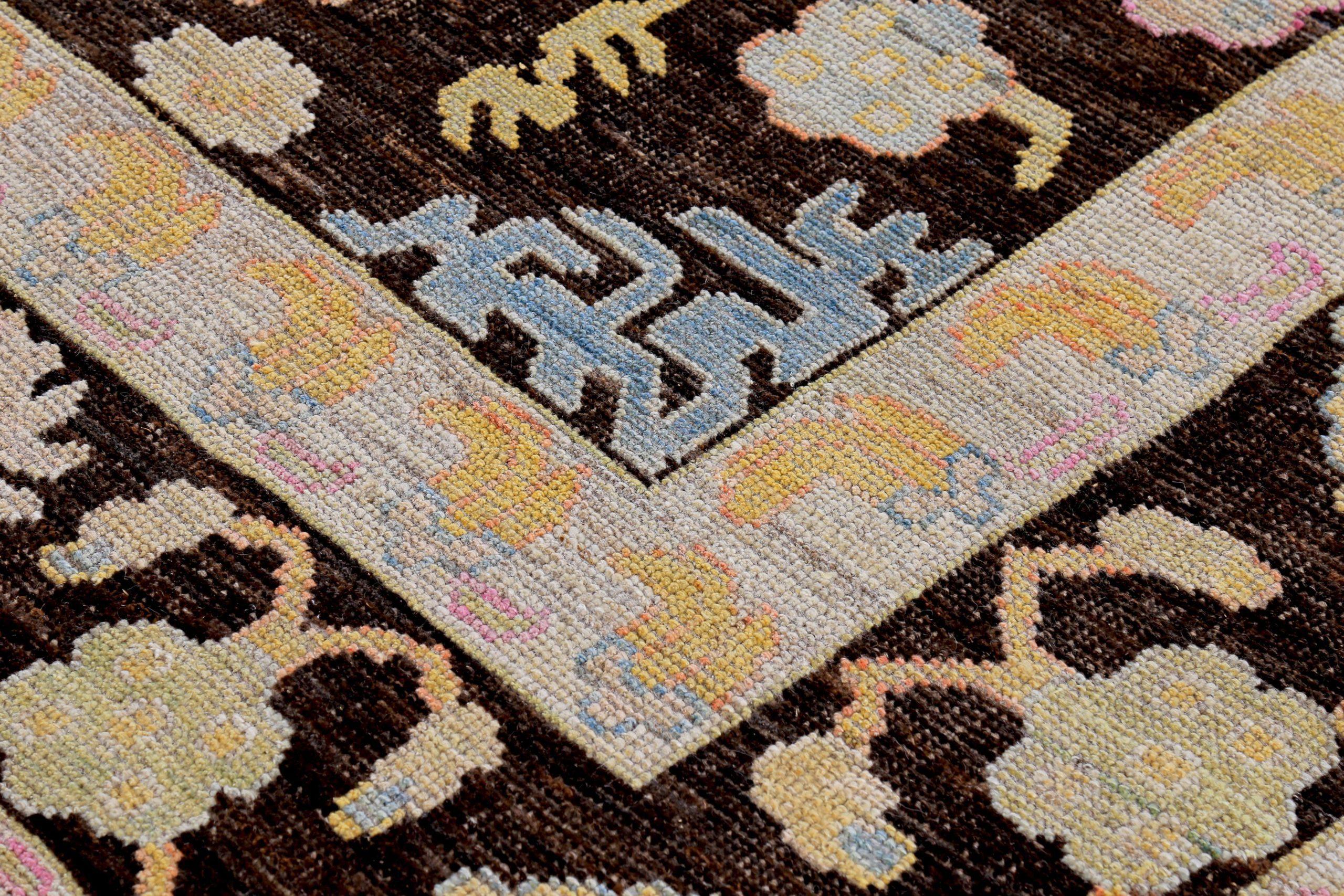 Tappeti Persian Rose Collection'S Circa 1990 - Lana Marrone Avorio Giallo - 89370 In condizioni ottime in vendita a Dallas, TX