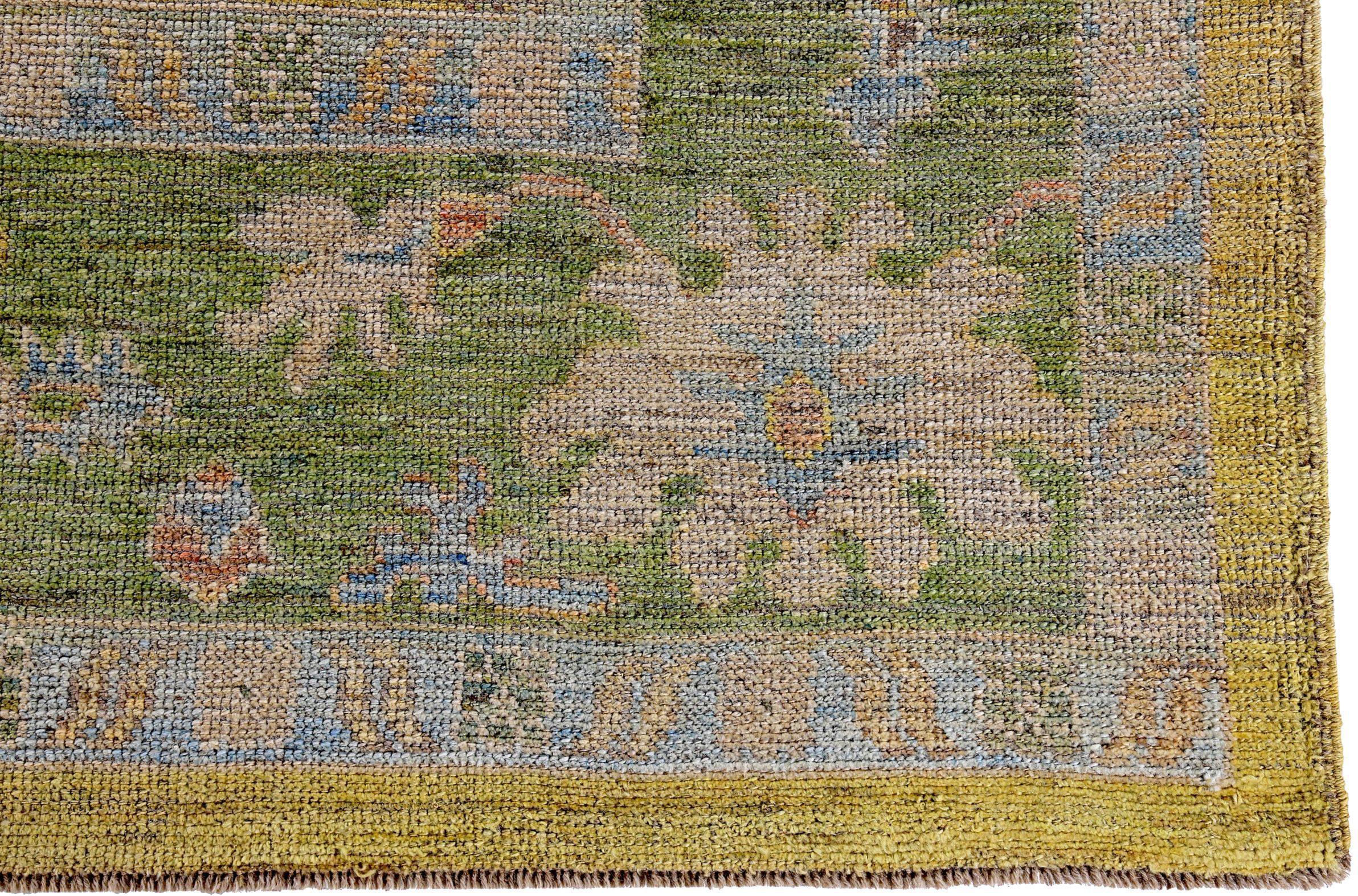 Tappeti Persian Rose Collection'S Circa 1990 - Lana Verde Avorio Giallo - 89371 In condizioni ottime in vendita a Dallas, TX