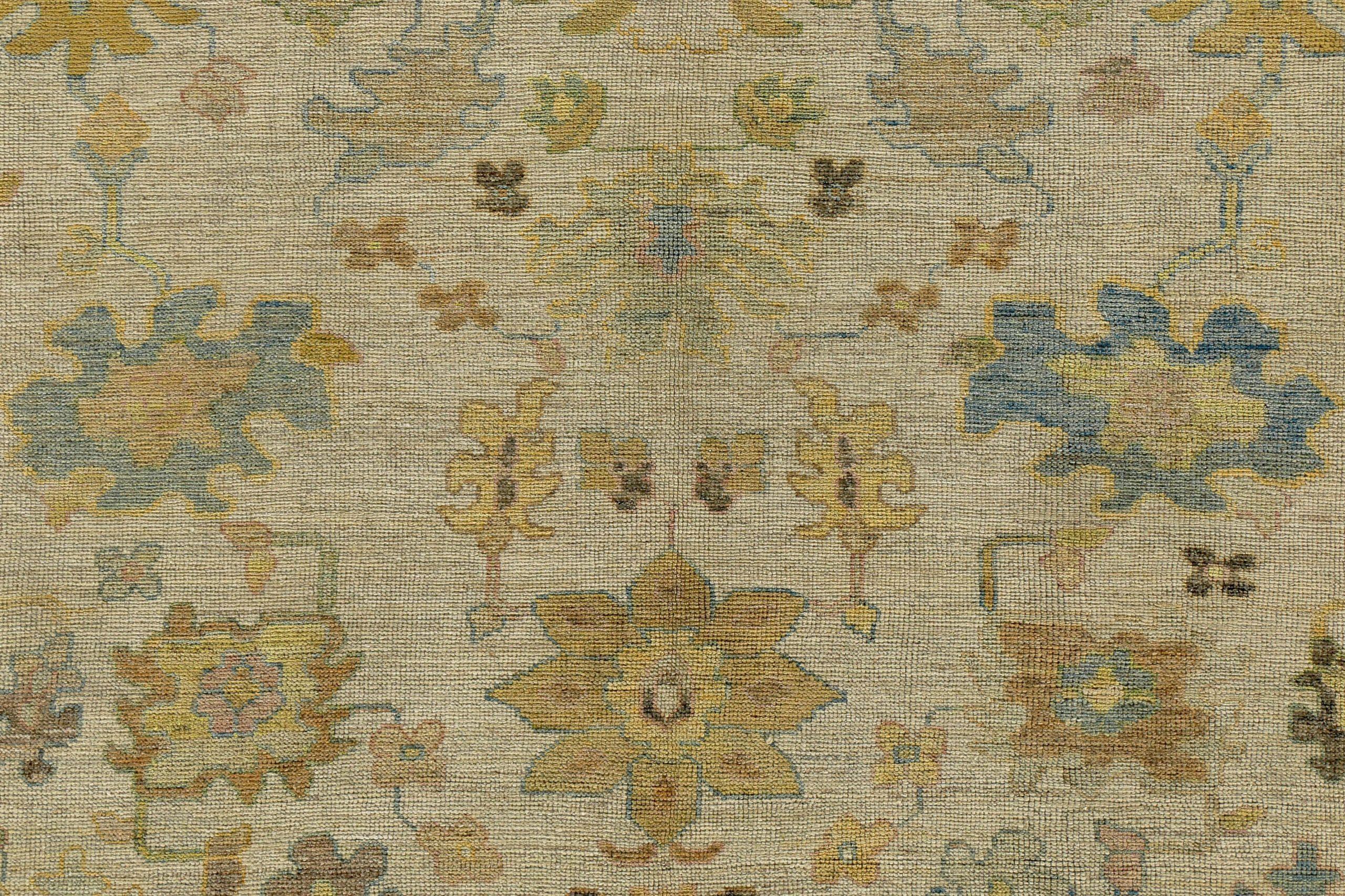 Asiatique Tapis de la collection rose persane vers 1990 - motif en laine ivoire jaune - 89294 en vente