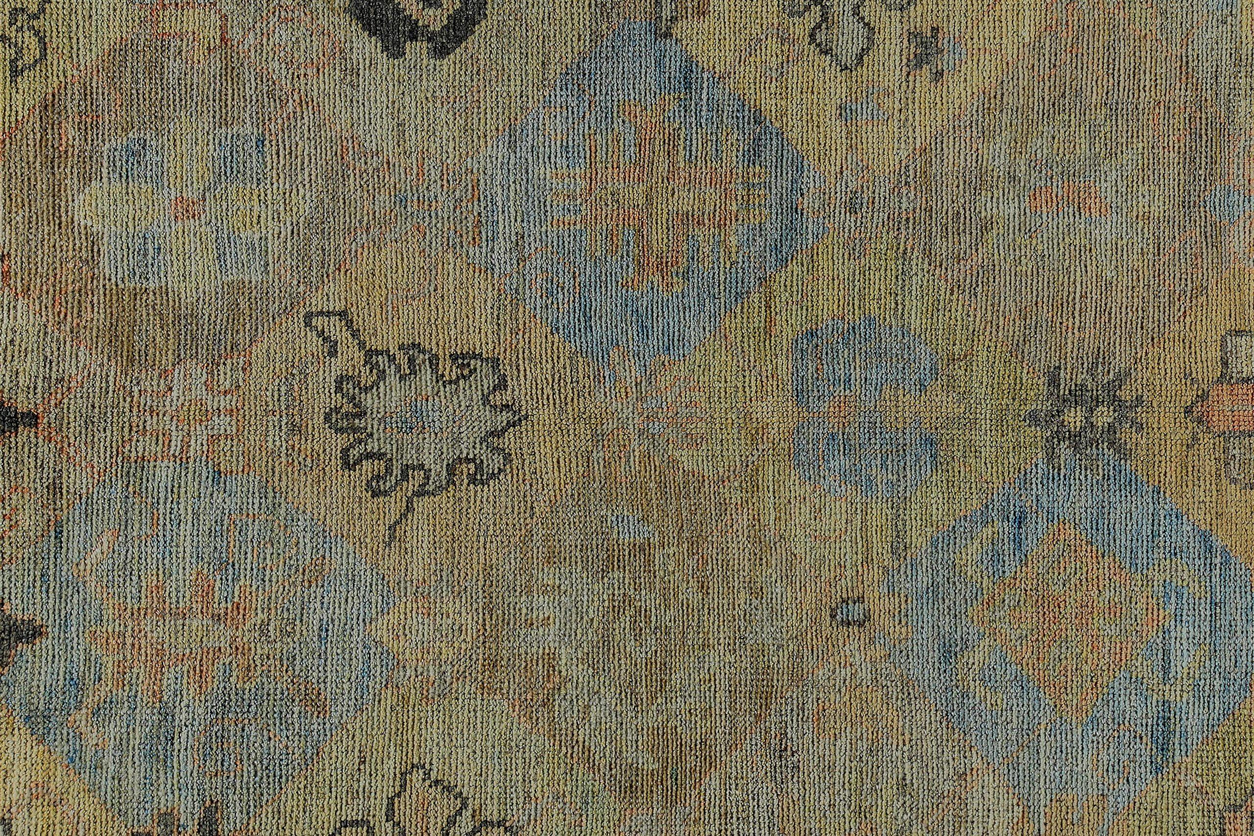 Tapis de la collection rose persane - Laine bleu ivoire jaune - 89230 Excellent état - En vente à Dallas, TX