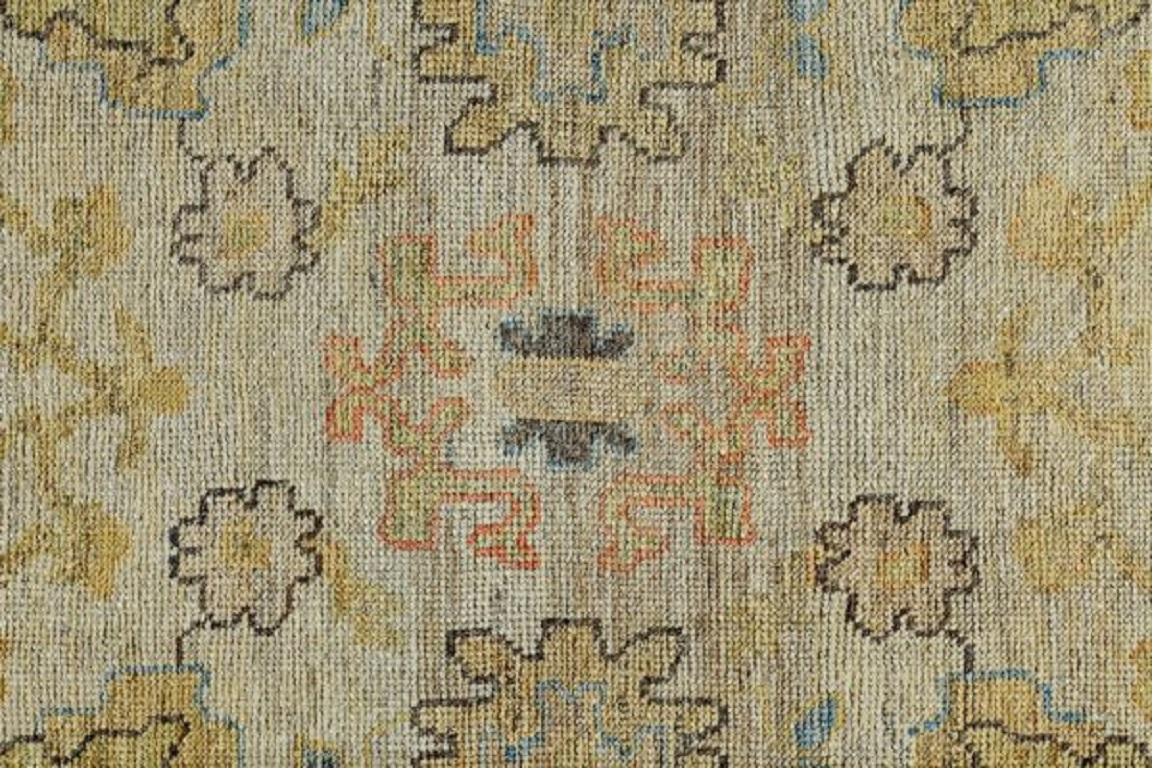 Irakien Tapis de la collection rose persane - motif en laine ivoire jaune - 89222 en vente