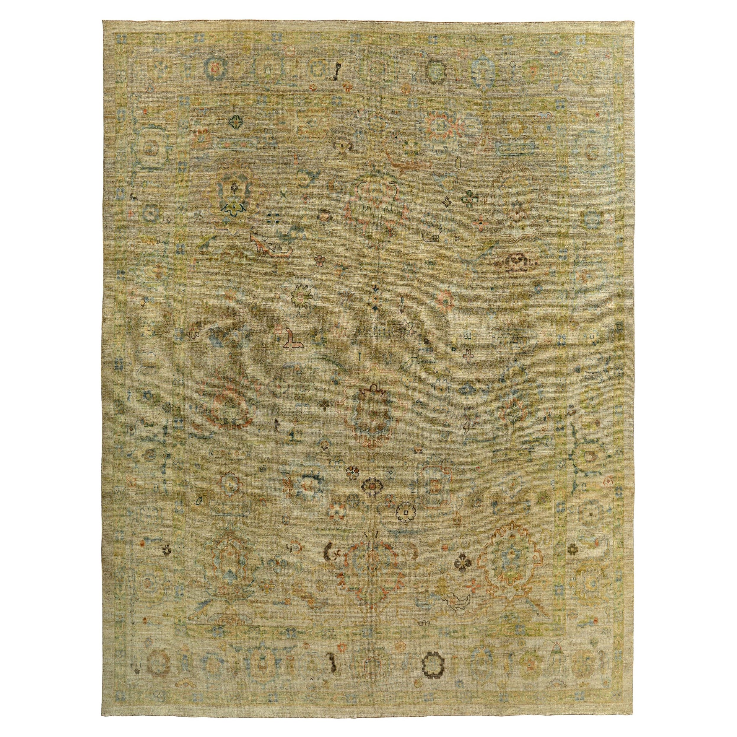 Persian Rose Collection Over Size Rug Circa 1990 - Green Yellow For Sale