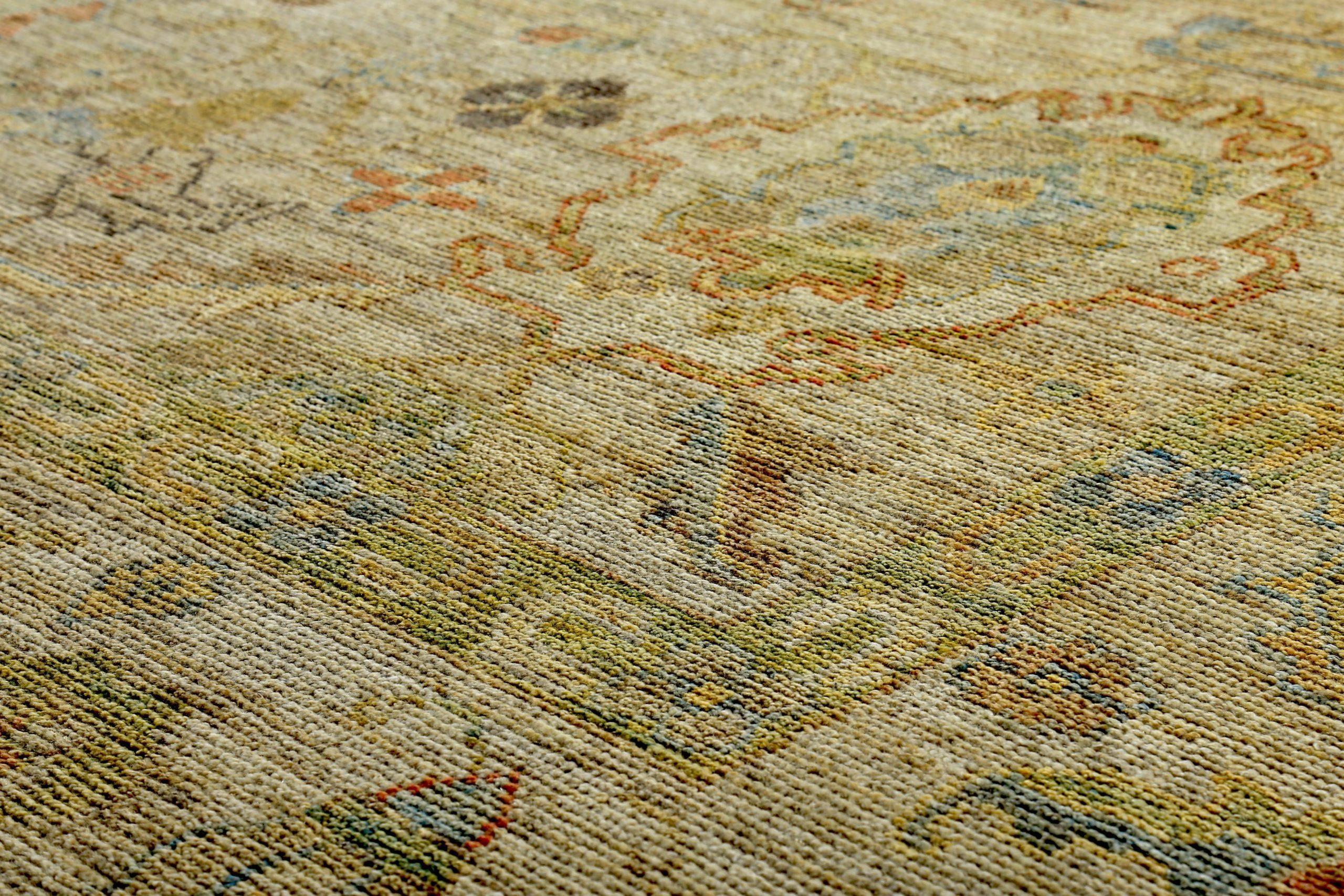Hand-Woven Persian Rose Collection Over Size Rug Circa 1990 - Green Yellow For Sale