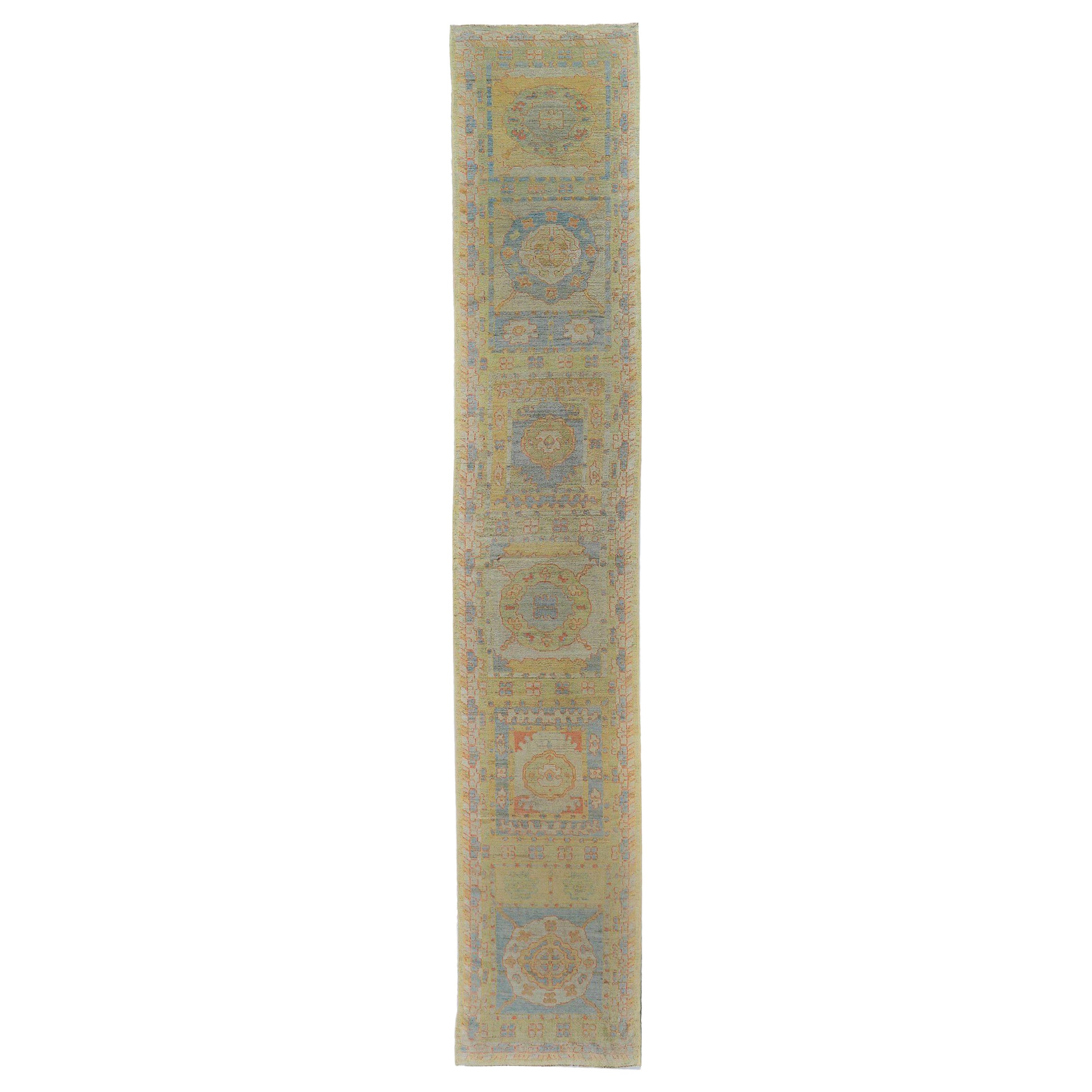 Persische Rose Sammlung Läufer Teppich CIRCA 1990 - Wolle Blau Gelb Design - 89182
