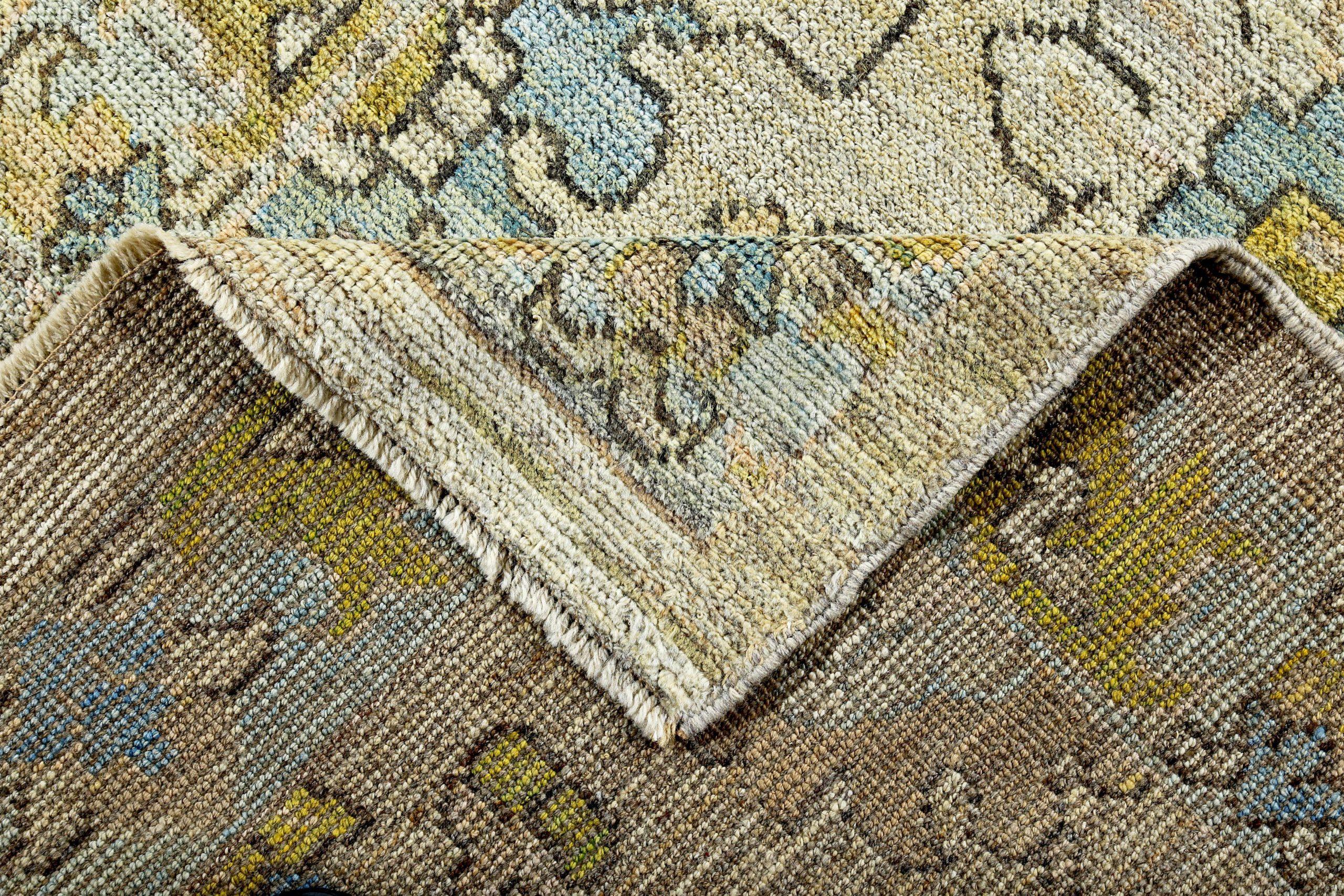20ième siècle Tapis de la collection rose persane - motif en laine ivoire jaune - 89311 en vente