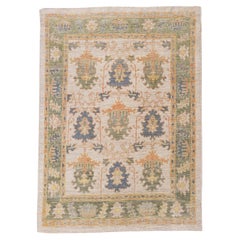 Persian Rose Collection Small Rug Circa 1990 - Wool Blue Green Orange 70593