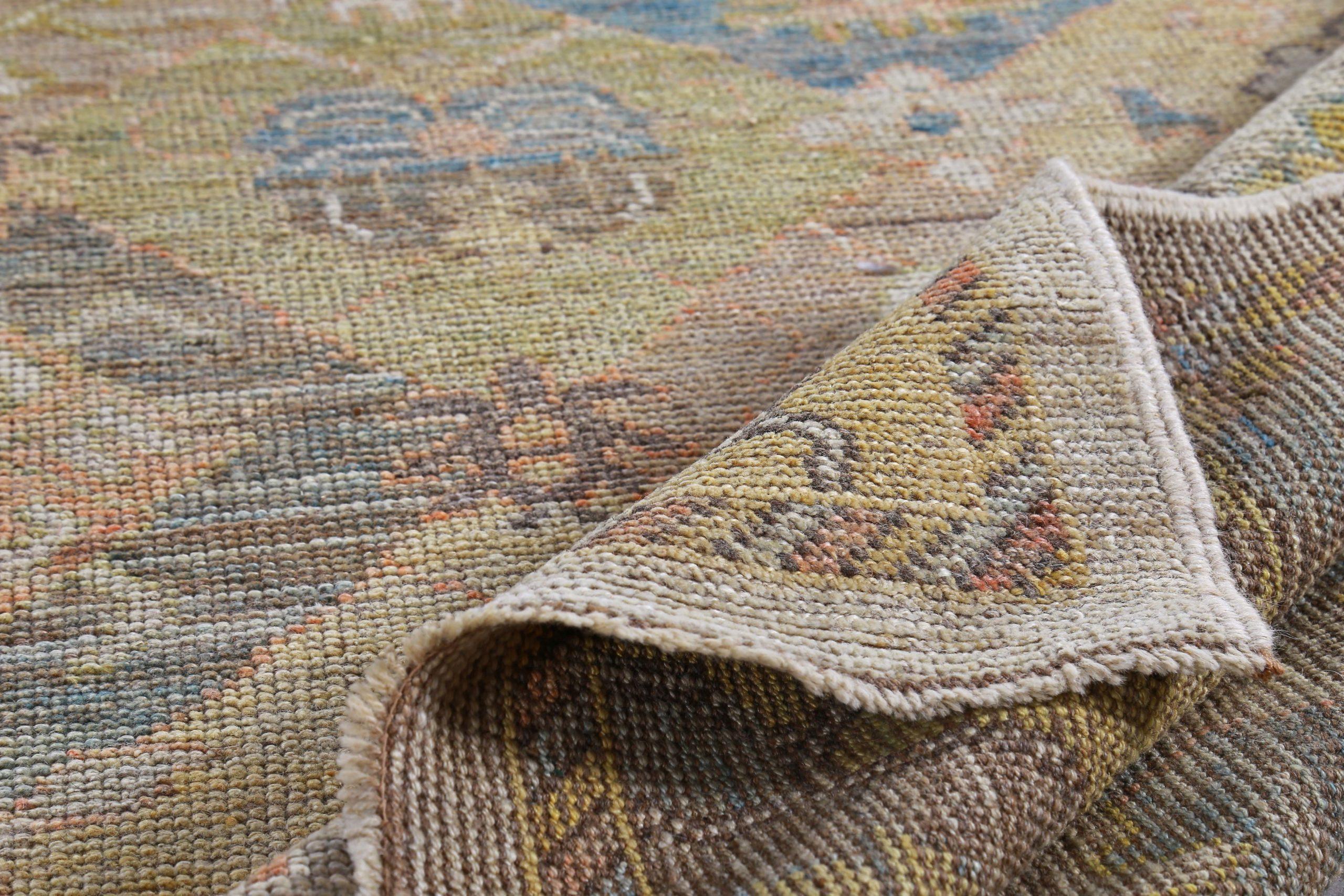 20ième siècle Petit tapis persan rose collection vers 1990 - Laine bleu vert jaune - 89486 en vente