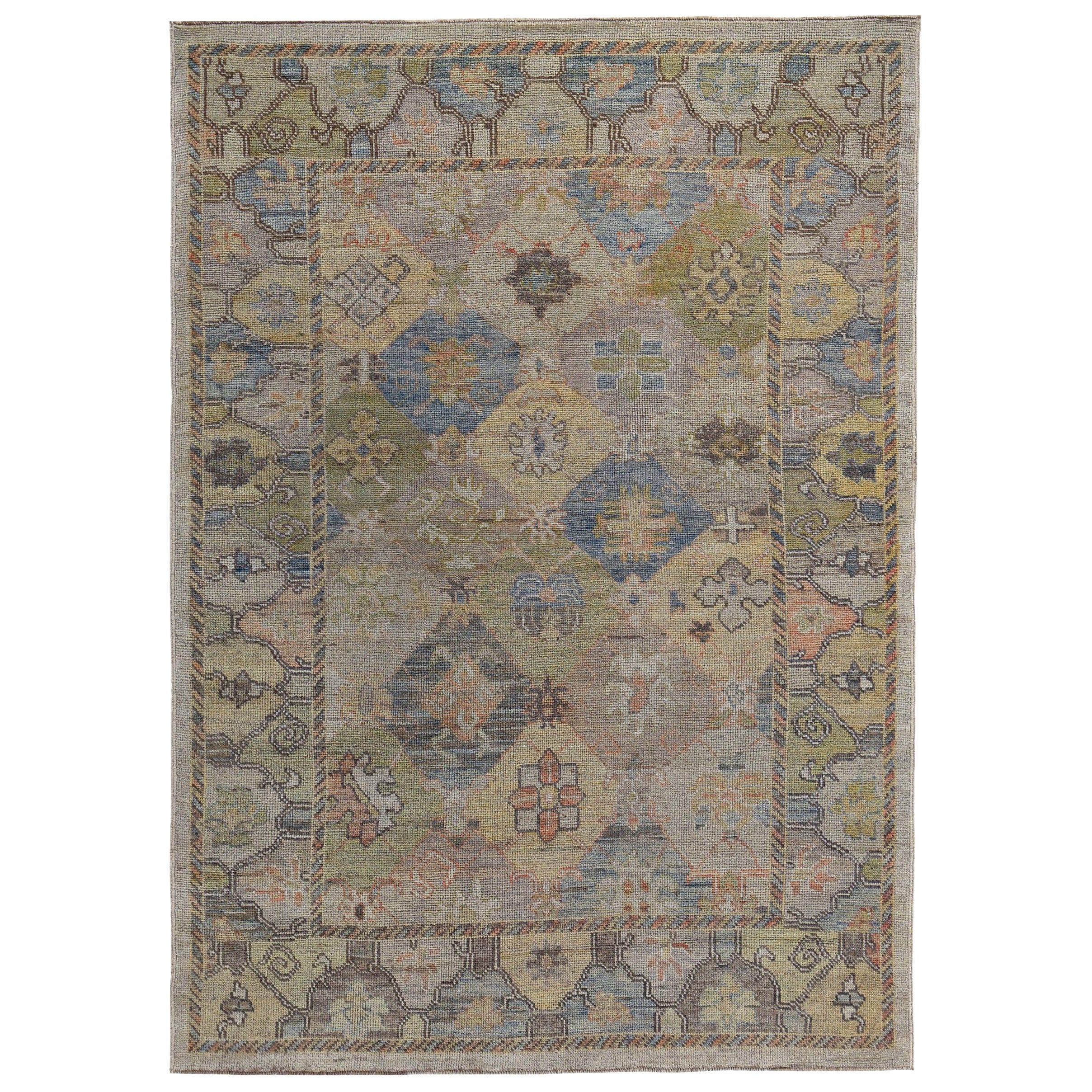 Petit tapis persan rose collection vers 1990 - Laine bleu vert jaune - 89486
