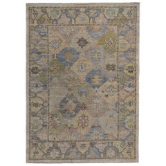 Petit tapis persan rose collection vers 1990 - Laine bleu vert jaune - 89486