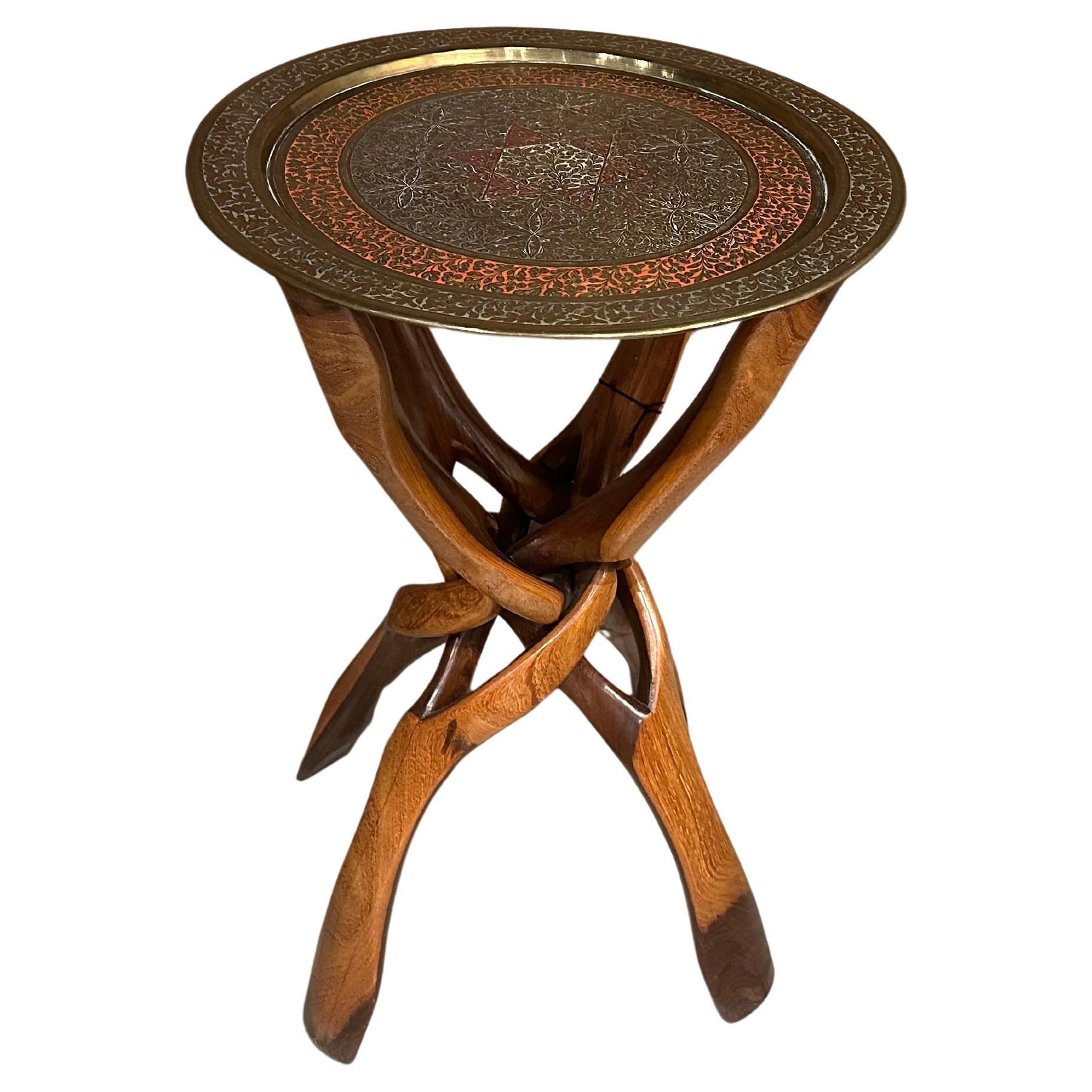 Persian Rosewood and Brass Side Table For Sale