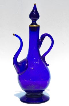 Persian Royal Blue Glass Ewer 19th Century