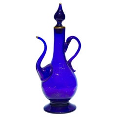 Brocca persiana in vetro blu reale del XIX secolo