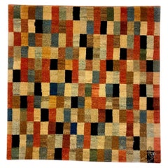 Persian Rug, Organic Vegetable Dyed Wool, Multicolor Geometric, 2′5″ × 2′6″