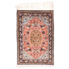 Vintage Persian Rug, Qum Silk on Silk