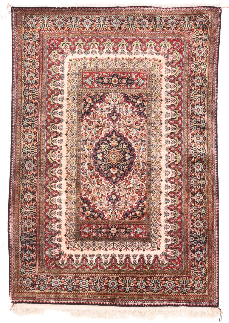 Extremely Fine Silk Persian Qum Area Rug For Sale at 1stDibs qum silk