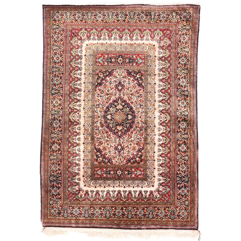 Extremely Fine Silk Persian Qum Area Rug For Sale at 1stDibs qum silk