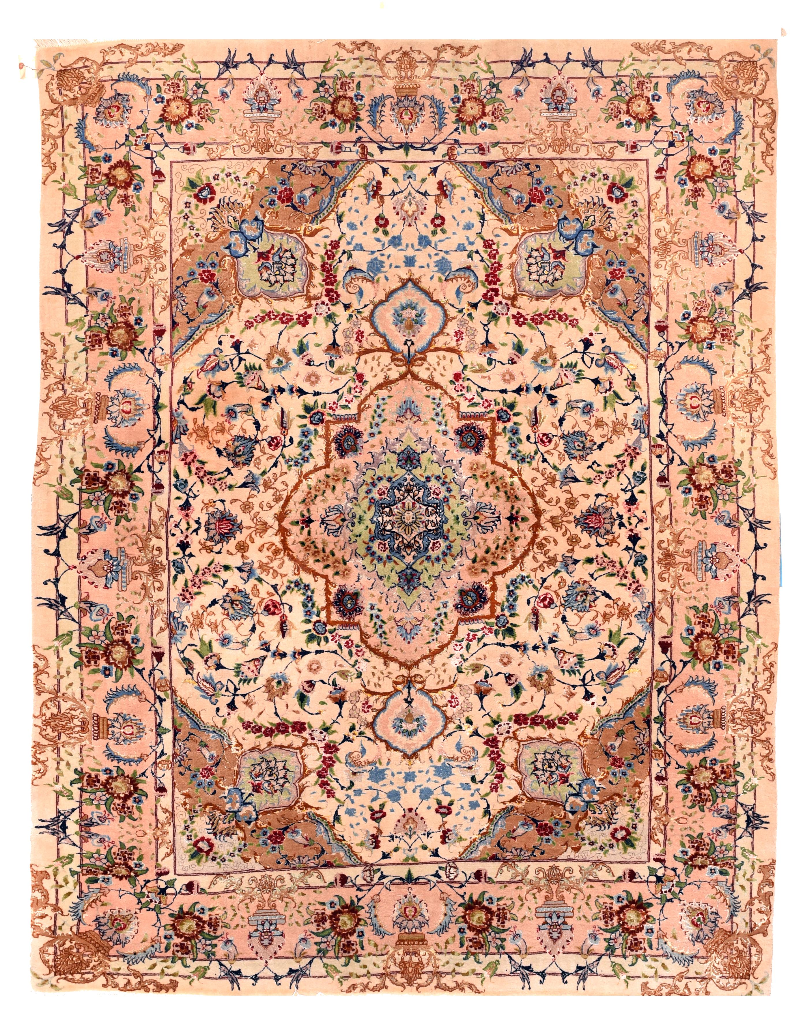 Hand-Knotted Fine Persian Tabriz Area Rug For Sale