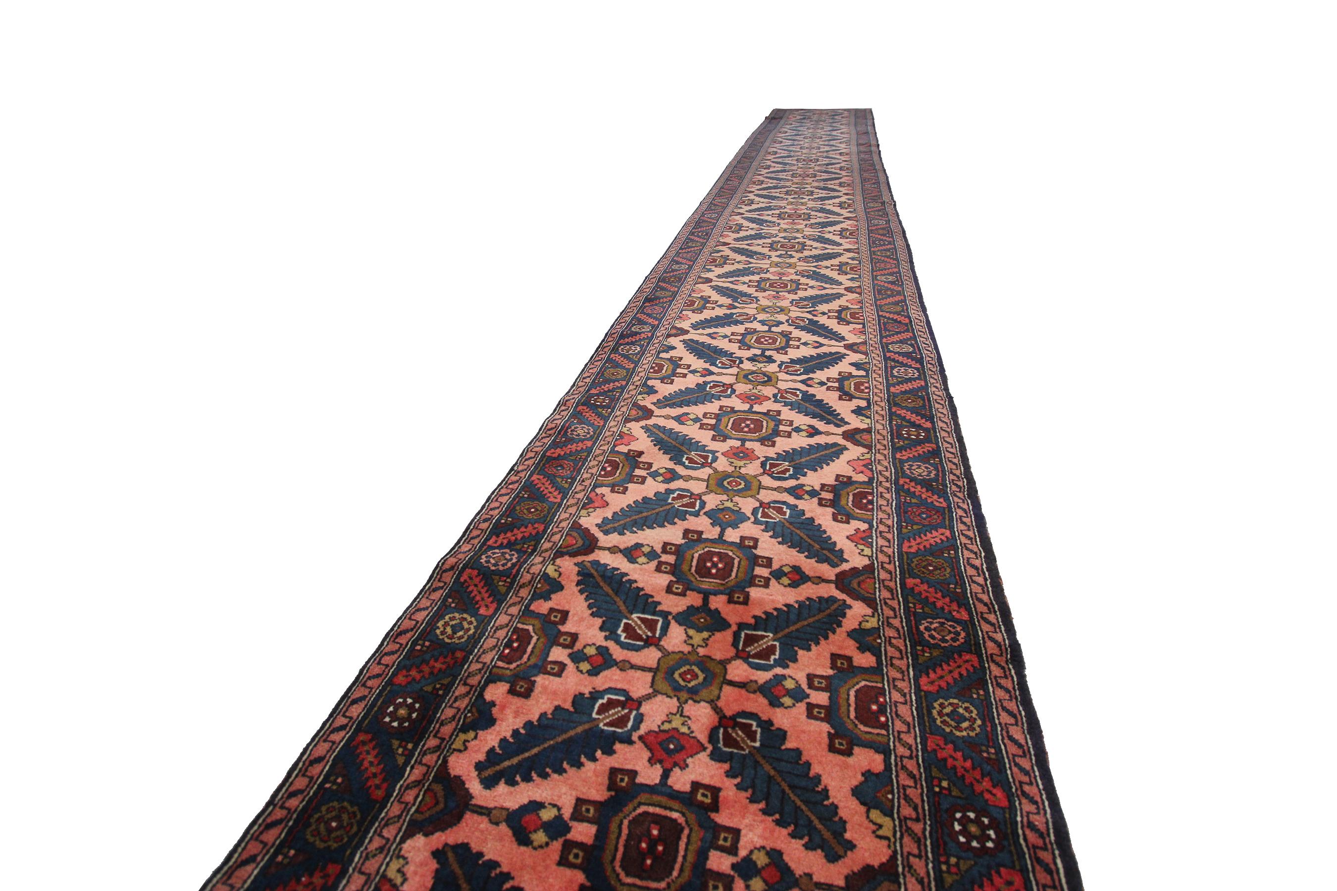 Hand-Knotted Persian Rug Vintage Persian Runner Sultanabad Runner Mahal Runner For Sale