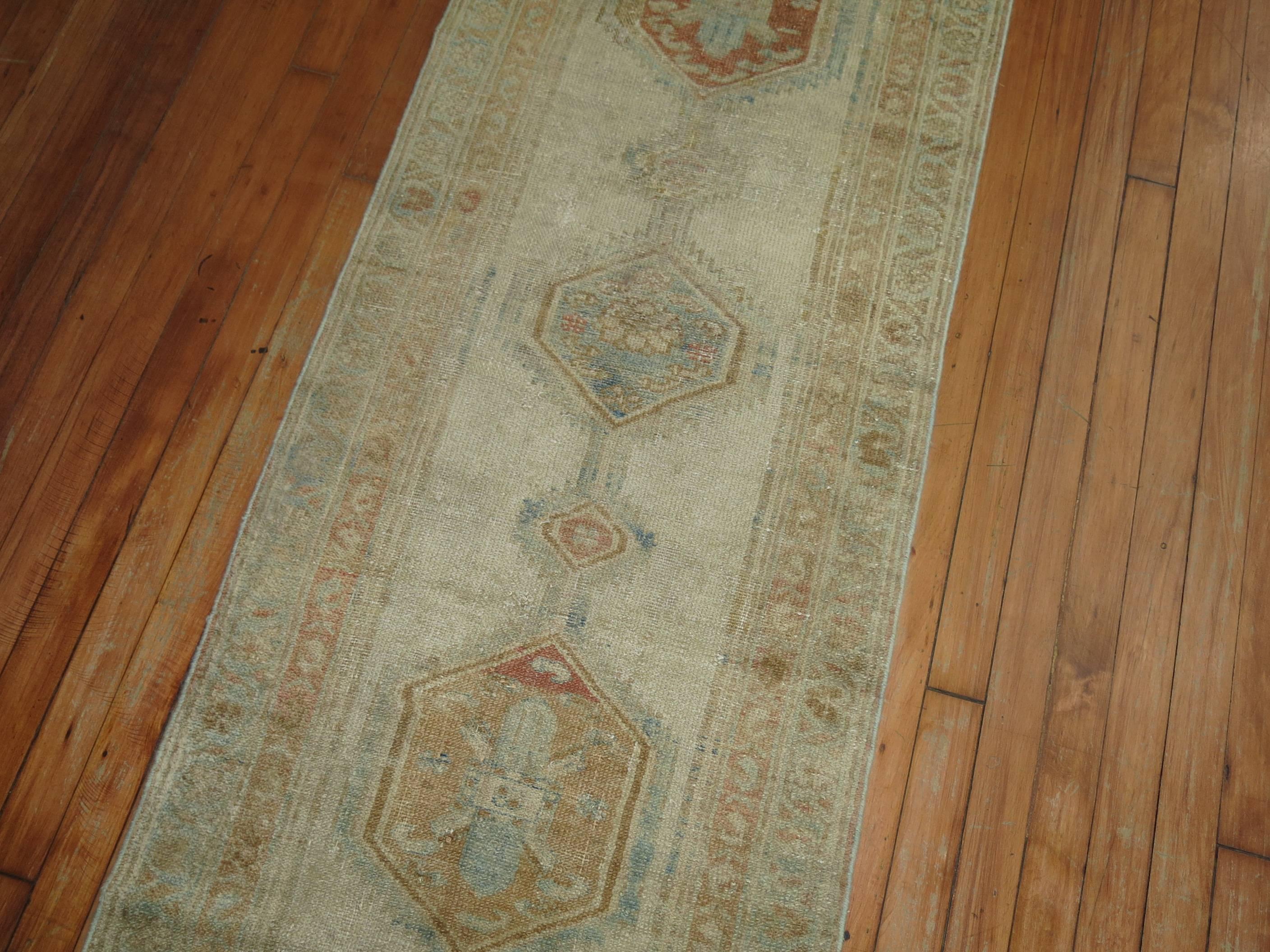 A muted narrow size one of kind antique Persian Tribal runner.

2'2'' x 9'

 