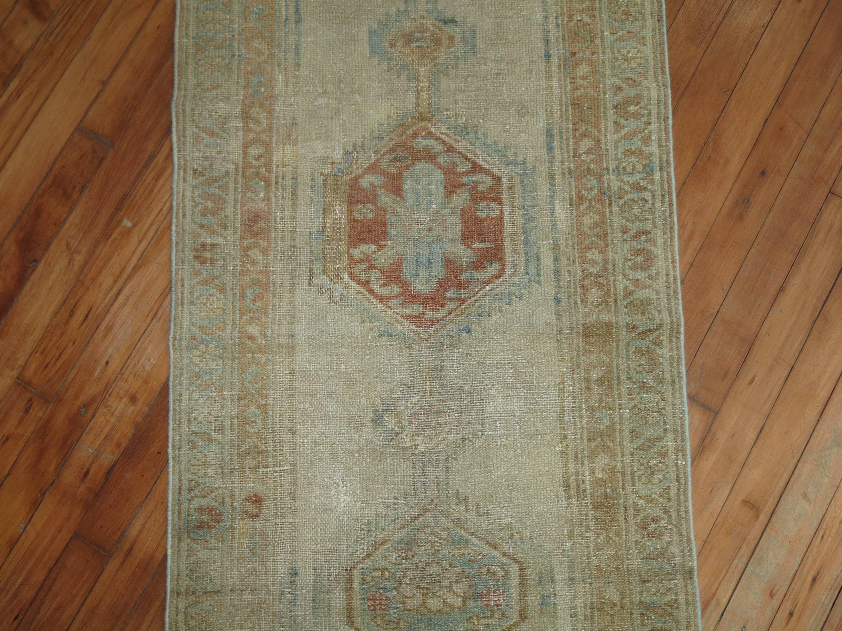 20th Century Zabihi Collection Neutral Narrow Antique Persian Runner  For Sale