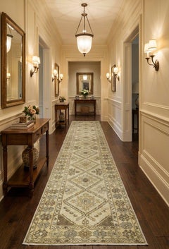 Persian runner Rug in Neutral Cream Tones – Geometric Design
