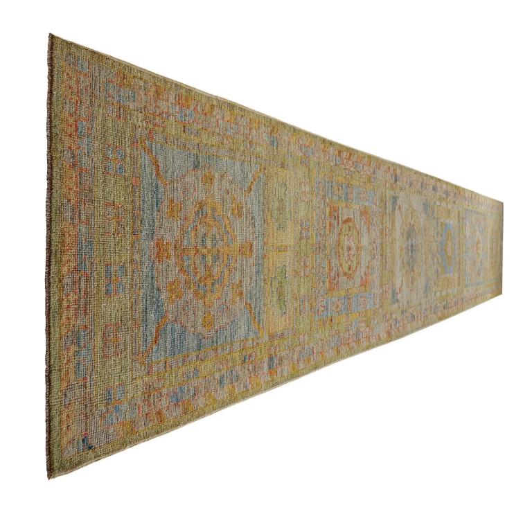 Persischer Läufer Teppich - Wolle Blau Grün Rot Gelb Design - 89250 im Zustand „Hervorragend“ im Angebot in Dallas, TX