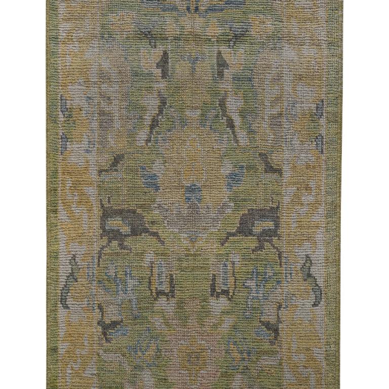Noué à la main Tapis persan en laine bleu vert jaune motif - 89283 en vente