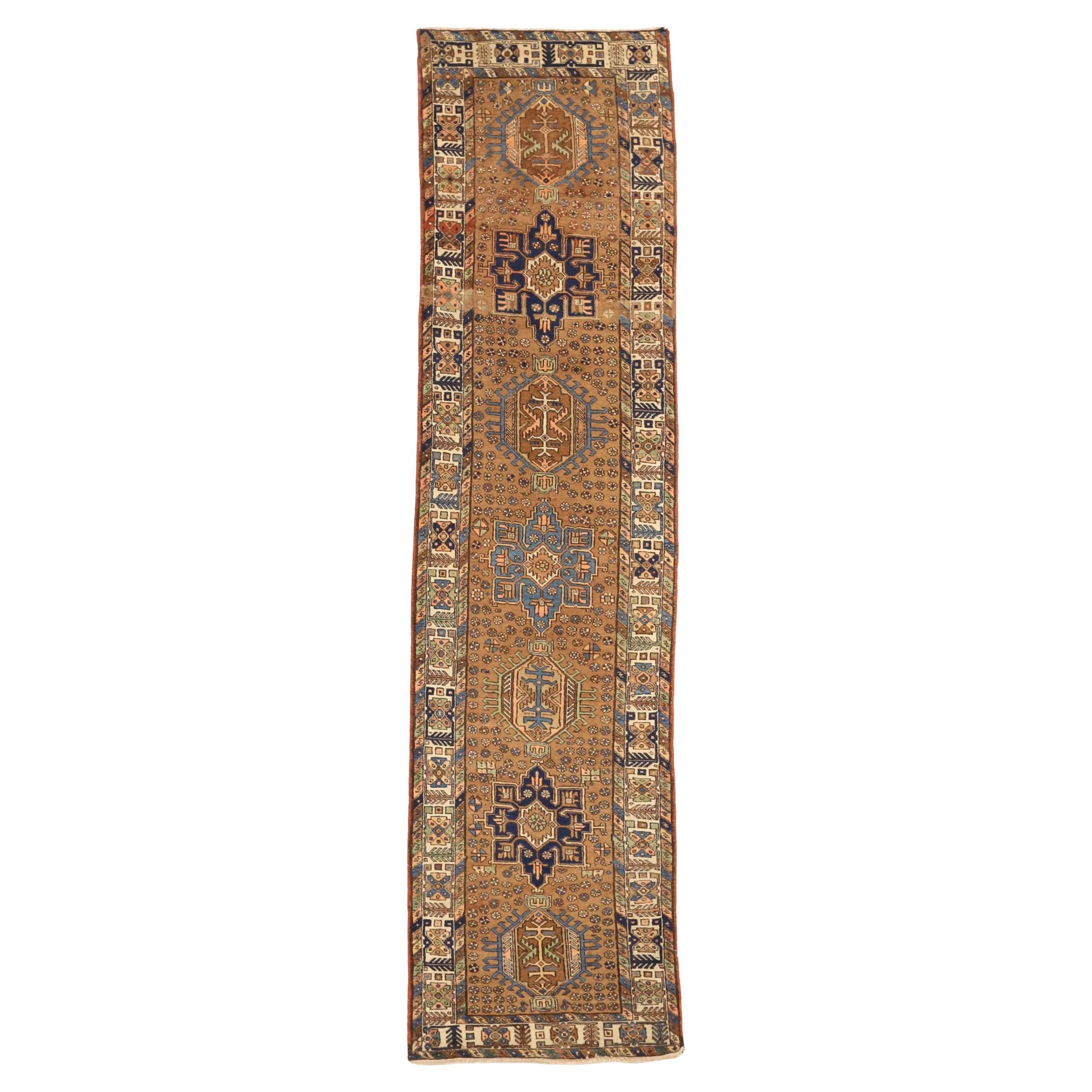 Persischer Saison Läufer Teppich - Wolle Blau Braun Elfenbein Design - 75364