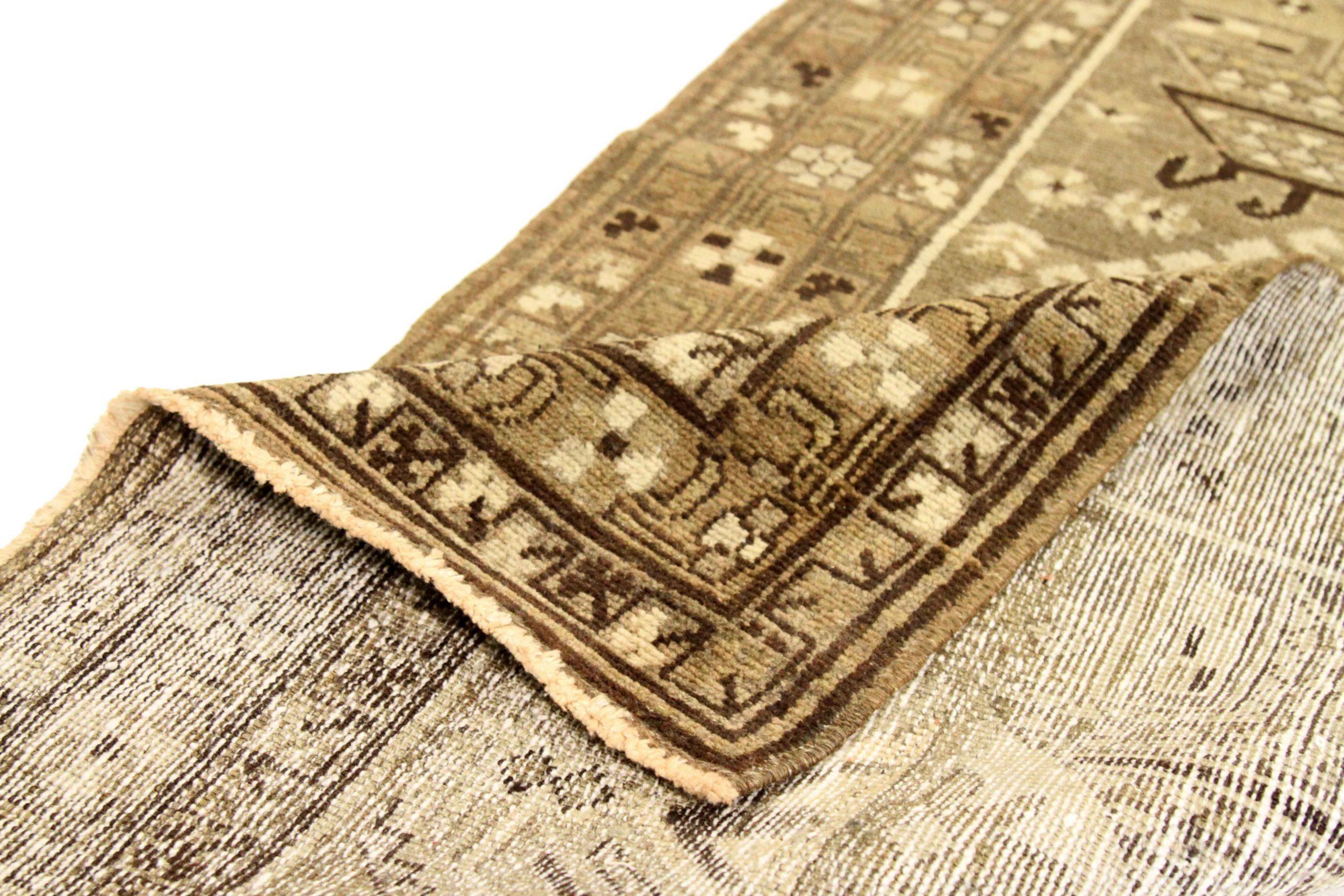 Iraqi Persian Saison Runner Rug - Wool Brown Ivory Design - 75796 For Sale