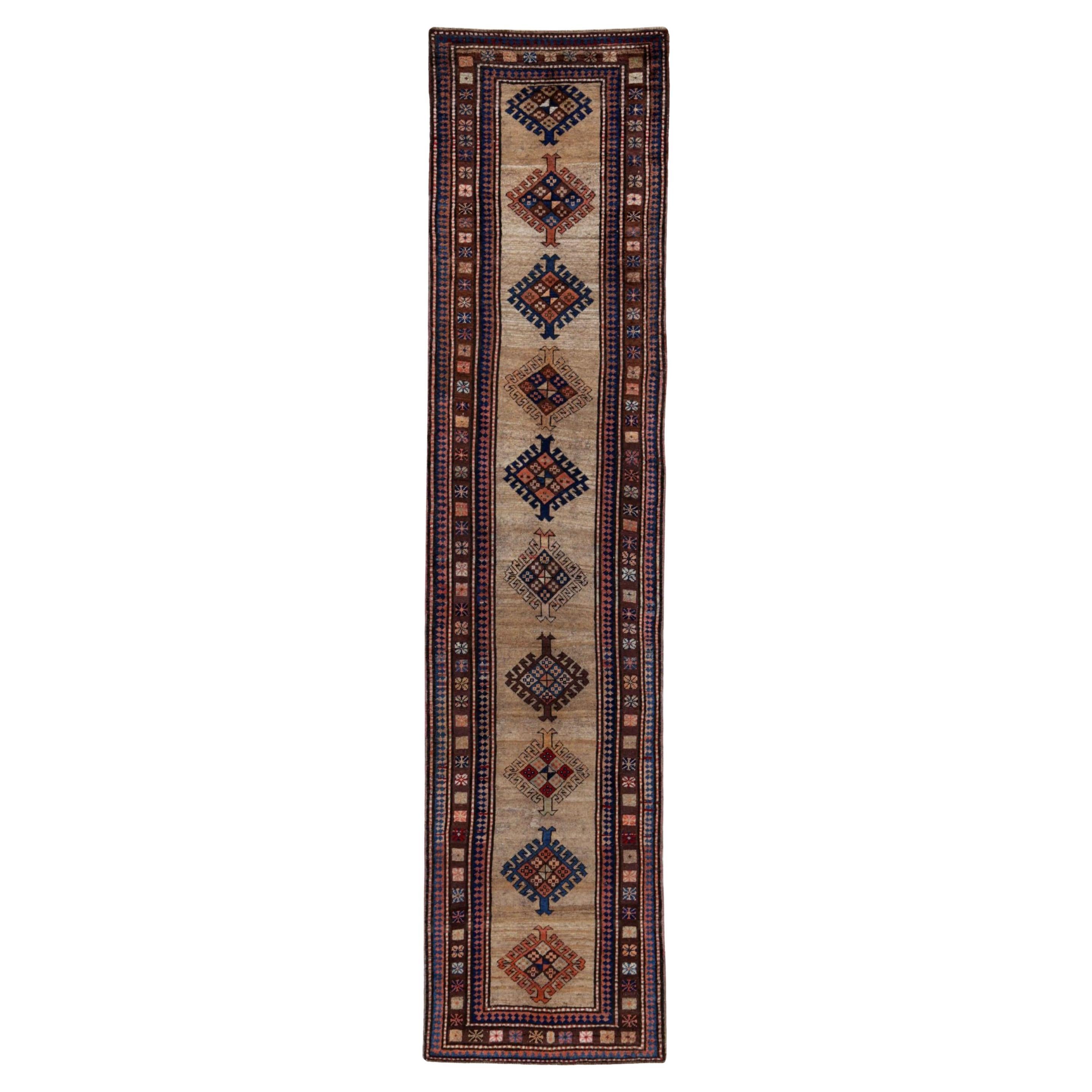 Persischer Sarab-Läufer - Wolle Blau Elfenbein Rosa Design - 91532 im Angebot