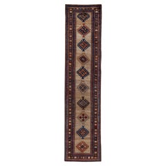 Tapis de couloir persan Sarab - Design en laine bleu ivoire rose - 91532