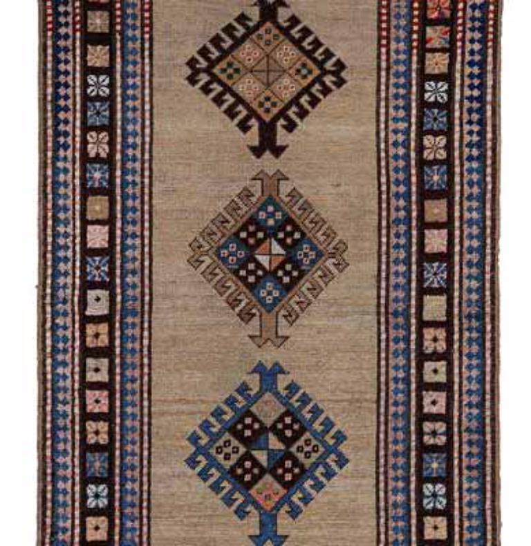 Persischer Sarab-Läufer - Wolle Blau Elfenbein Rosa Design - 91534 (Asiatisch) im Angebot