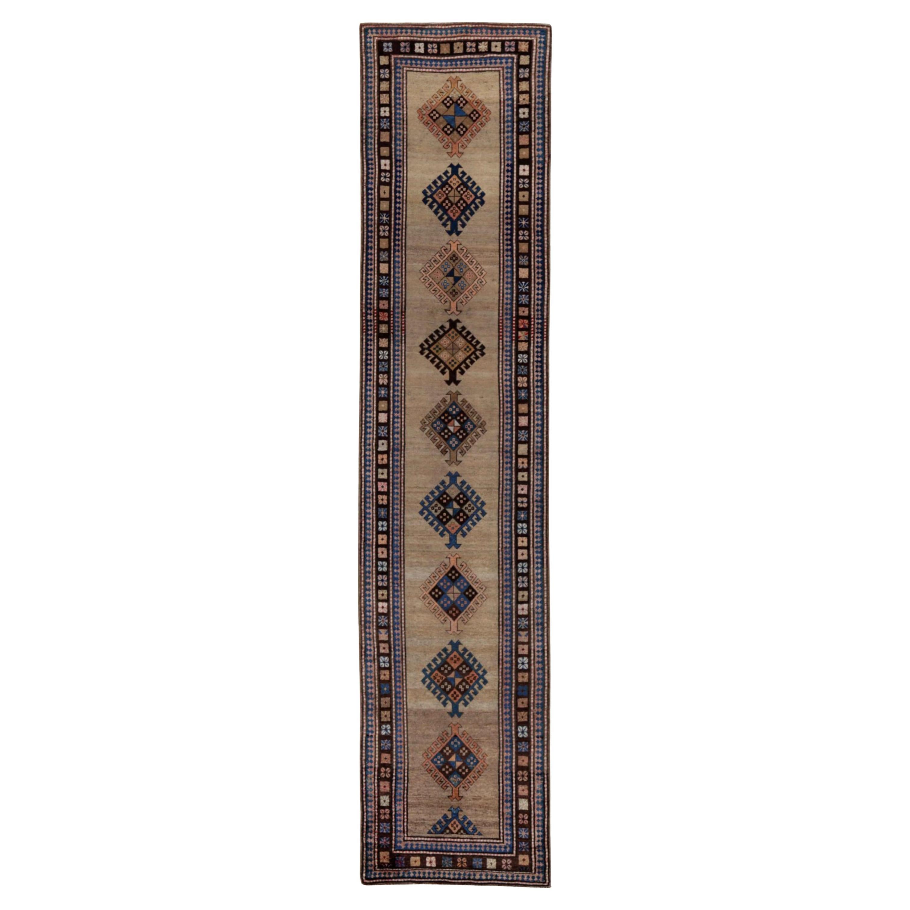 Persischer Sarab-Läufer - Wolle Blau Elfenbein Rosa Design - 91534