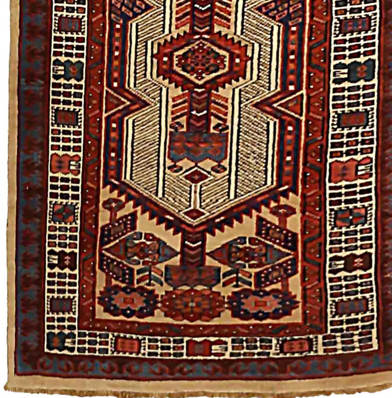 Asiatique Tapis de couloir persan Sarab - Laine ivoire bleu marine bleu rouge 73002 en vente