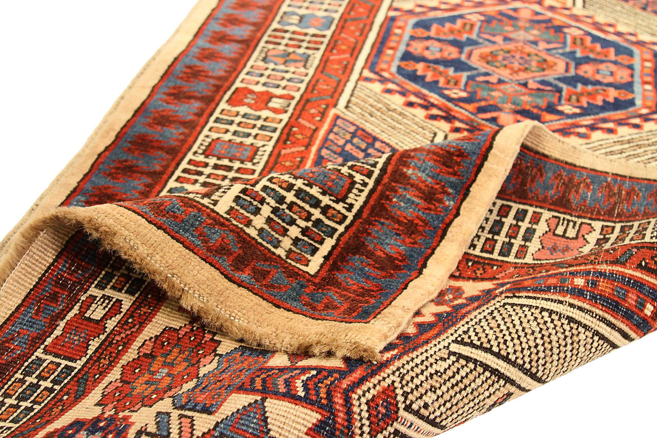 Tapis de couloir persan Sarab - Laine ivoire bleu marine bleu rouge 73002 Excellent état - En vente à Dallas, TX