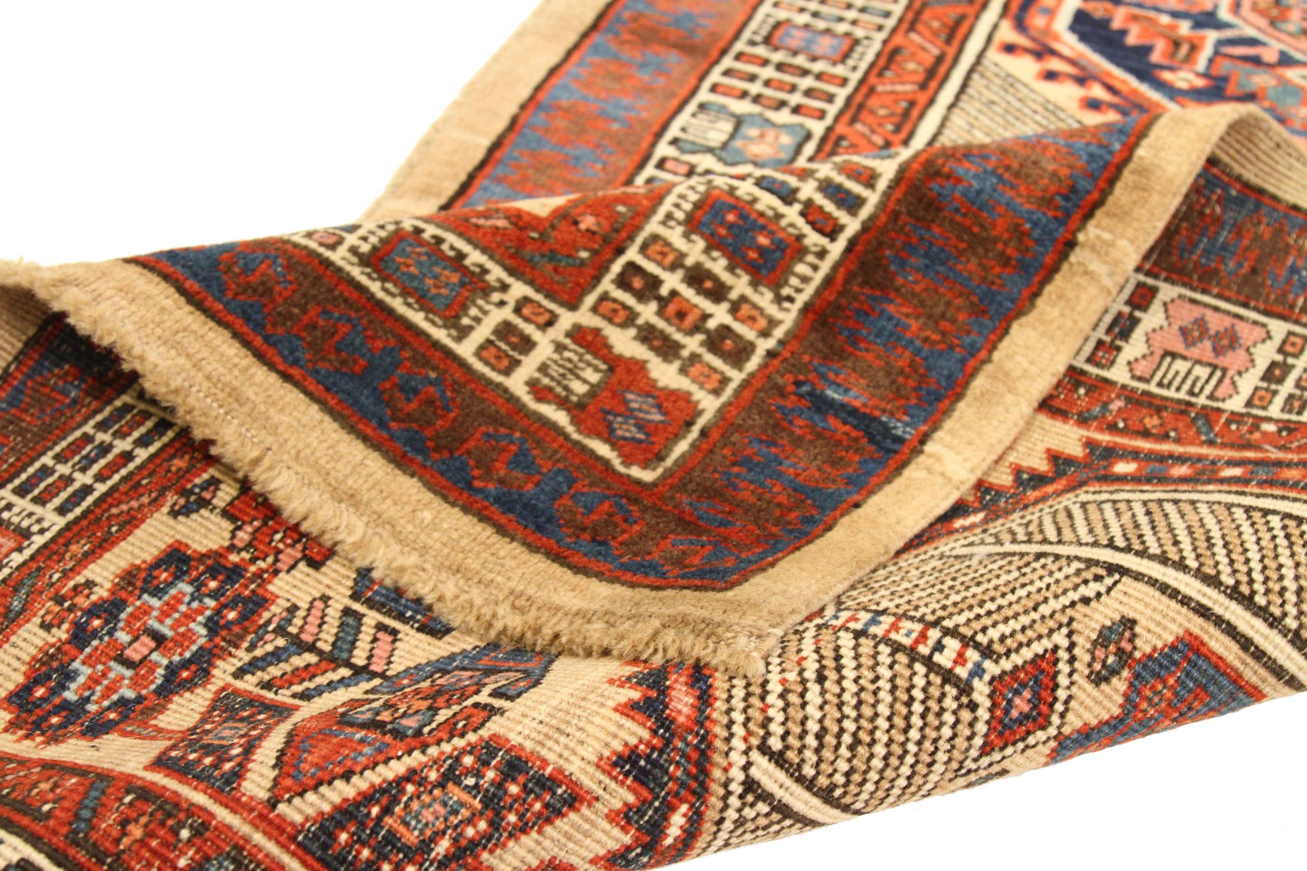 Asiatique Tapis de couloir persan Sarab - Laine ivoire bleu marine bleu rouge 73003 en vente