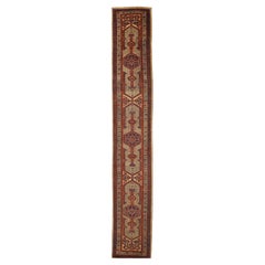 Tapis de couloir persan Sarab - Laine ivoire bleu marine bleu rouge 73003