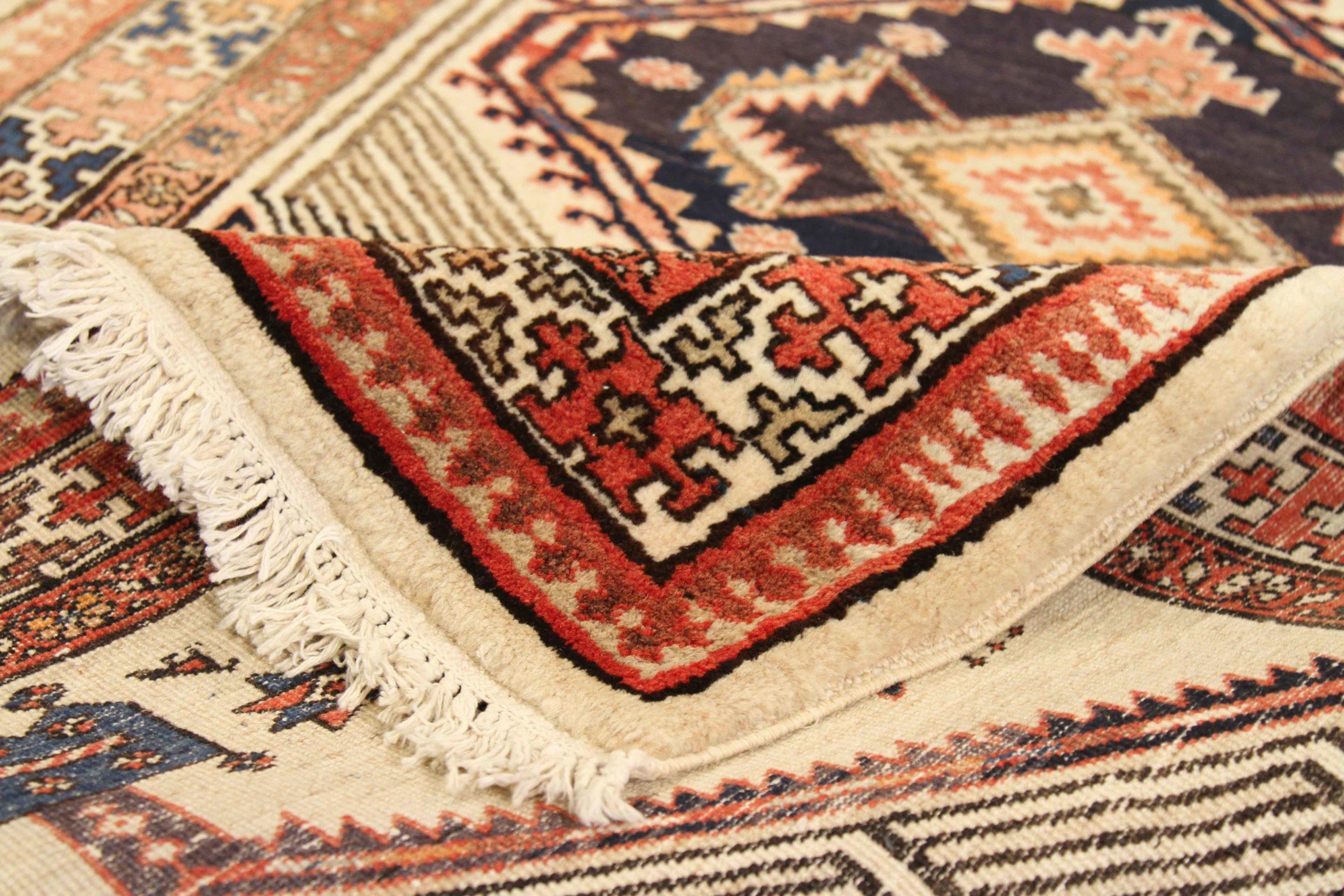 Asiatico Tappeto Persiano Sarab Runner - Lana Avorio Blu Navy Rosso Design - 75169 in vendita