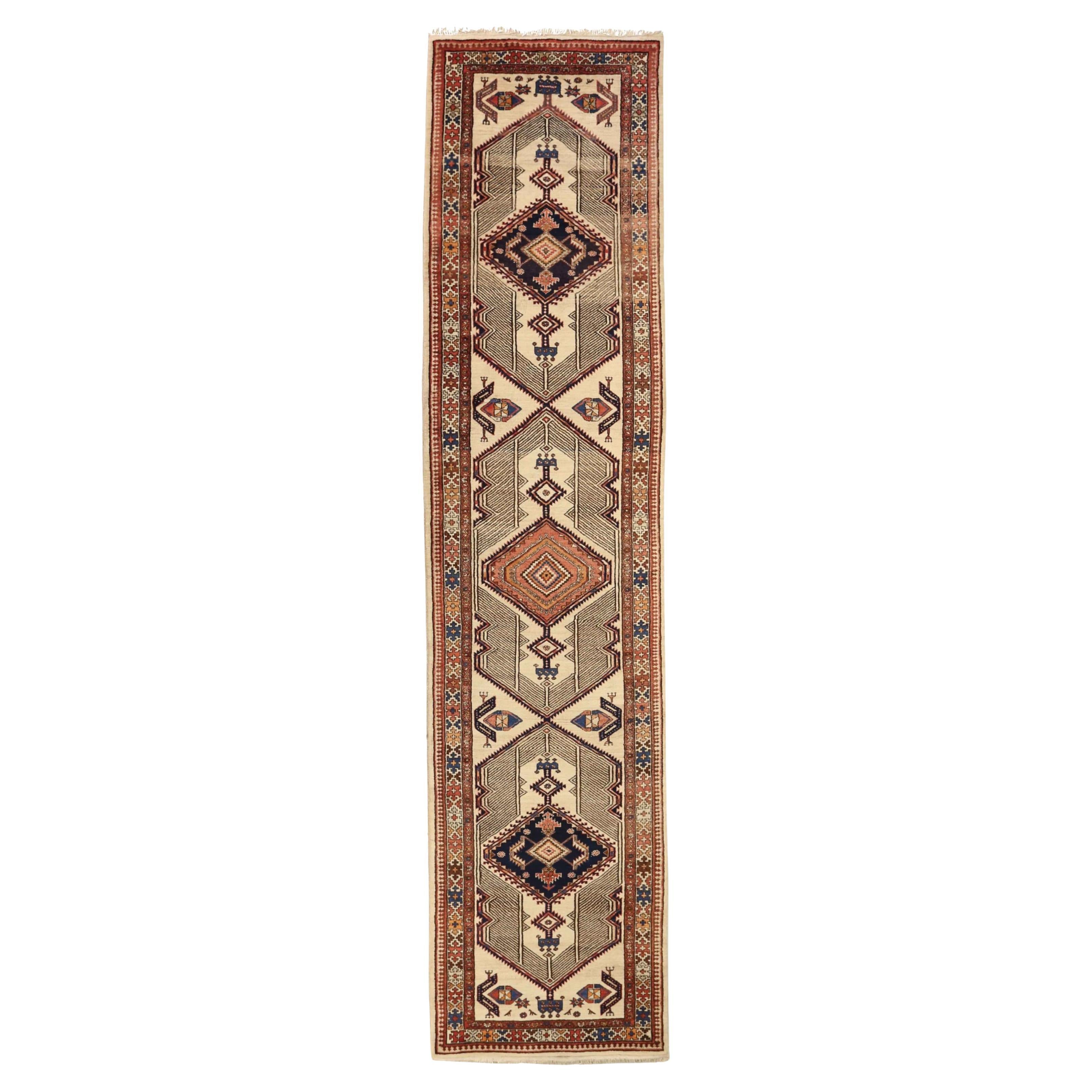 Tapis persan Sarab - Laine ivoire bleu marine bleu rouge motif - 75169