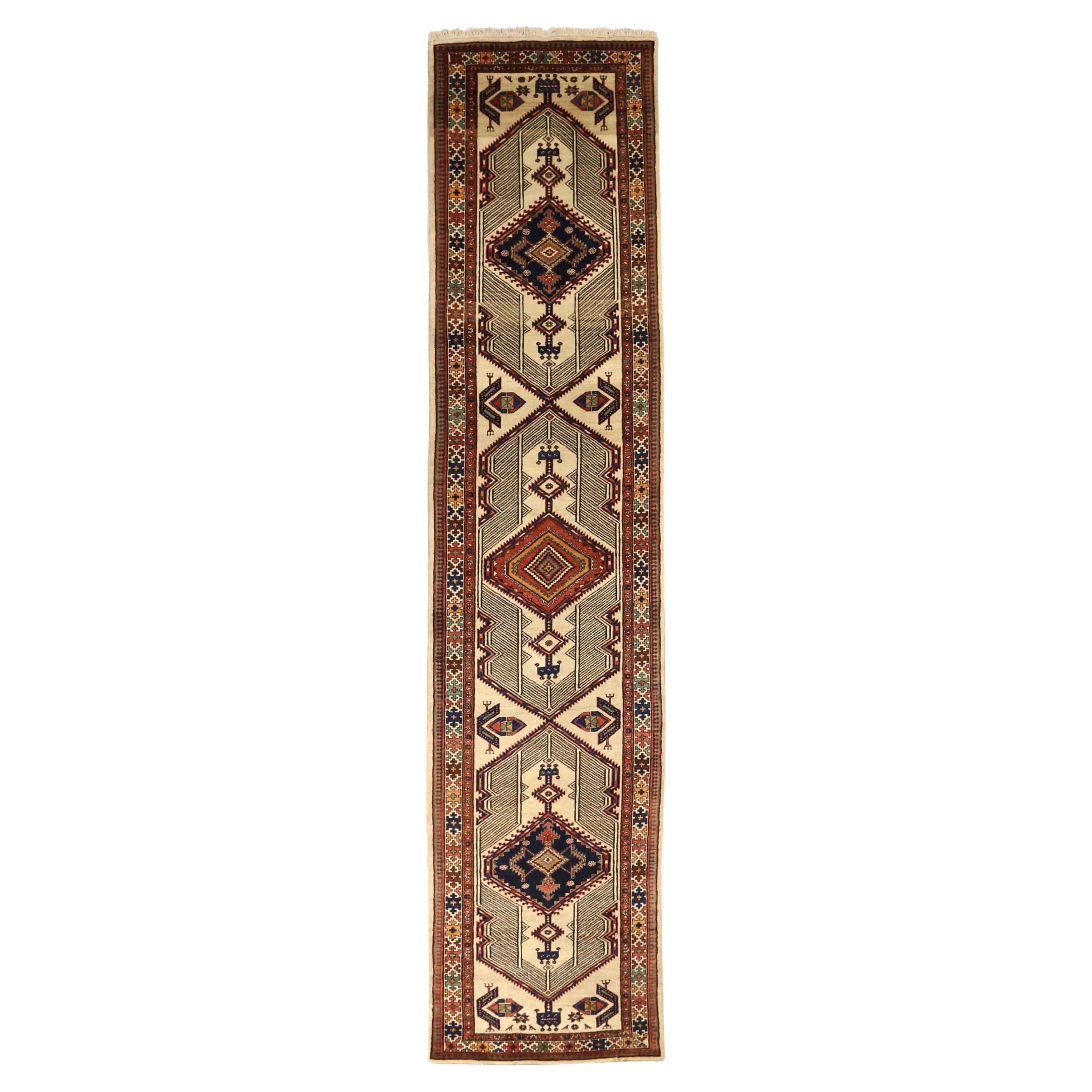 Tapis persan Sarab - Laine ivoire bleu marine bleu rouge motif - 75170