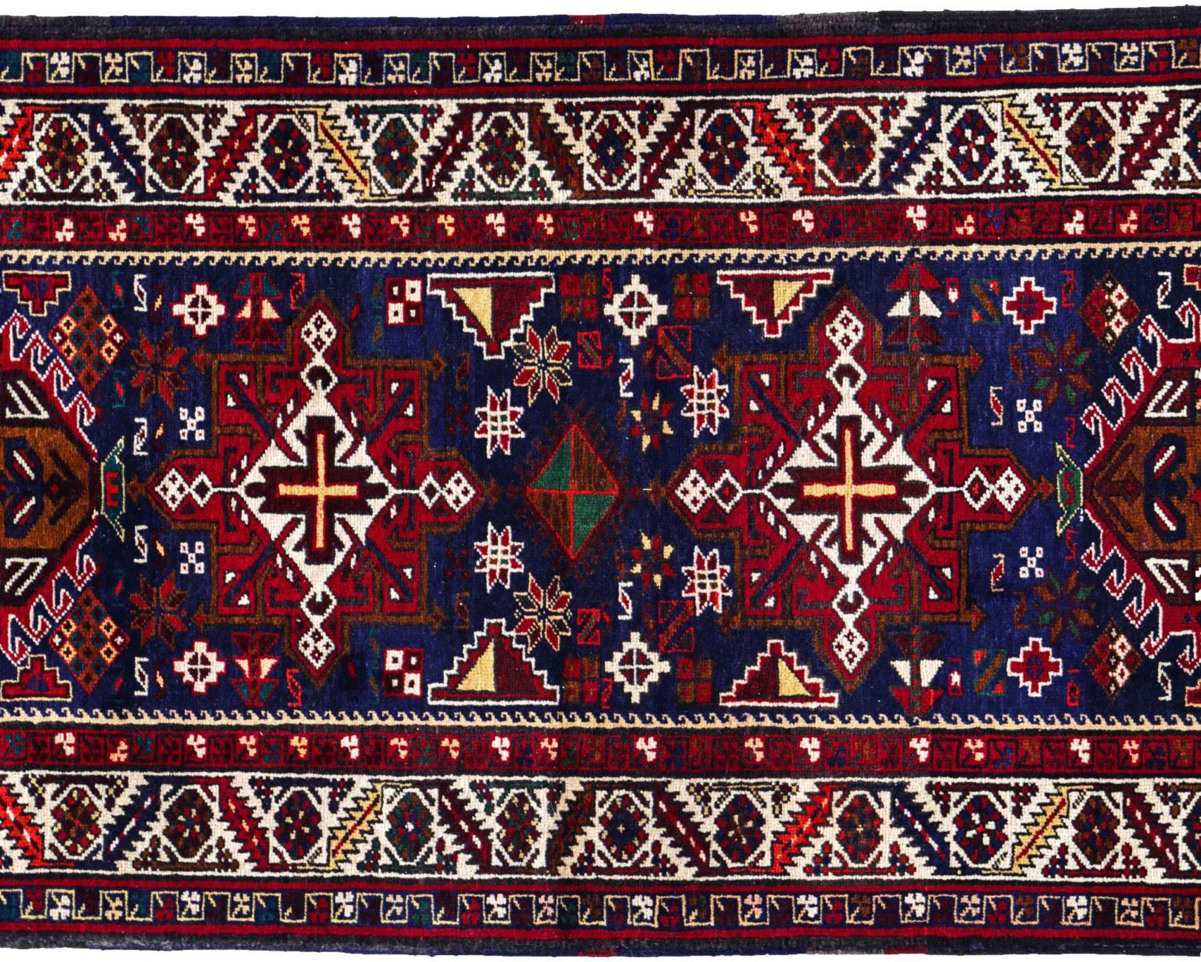 Persischer Sarab-Läufer - Wolle Elfenbein Marineblau Rot Design - 91222 im Zustand „Hervorragend“ im Angebot in Dallas, TX