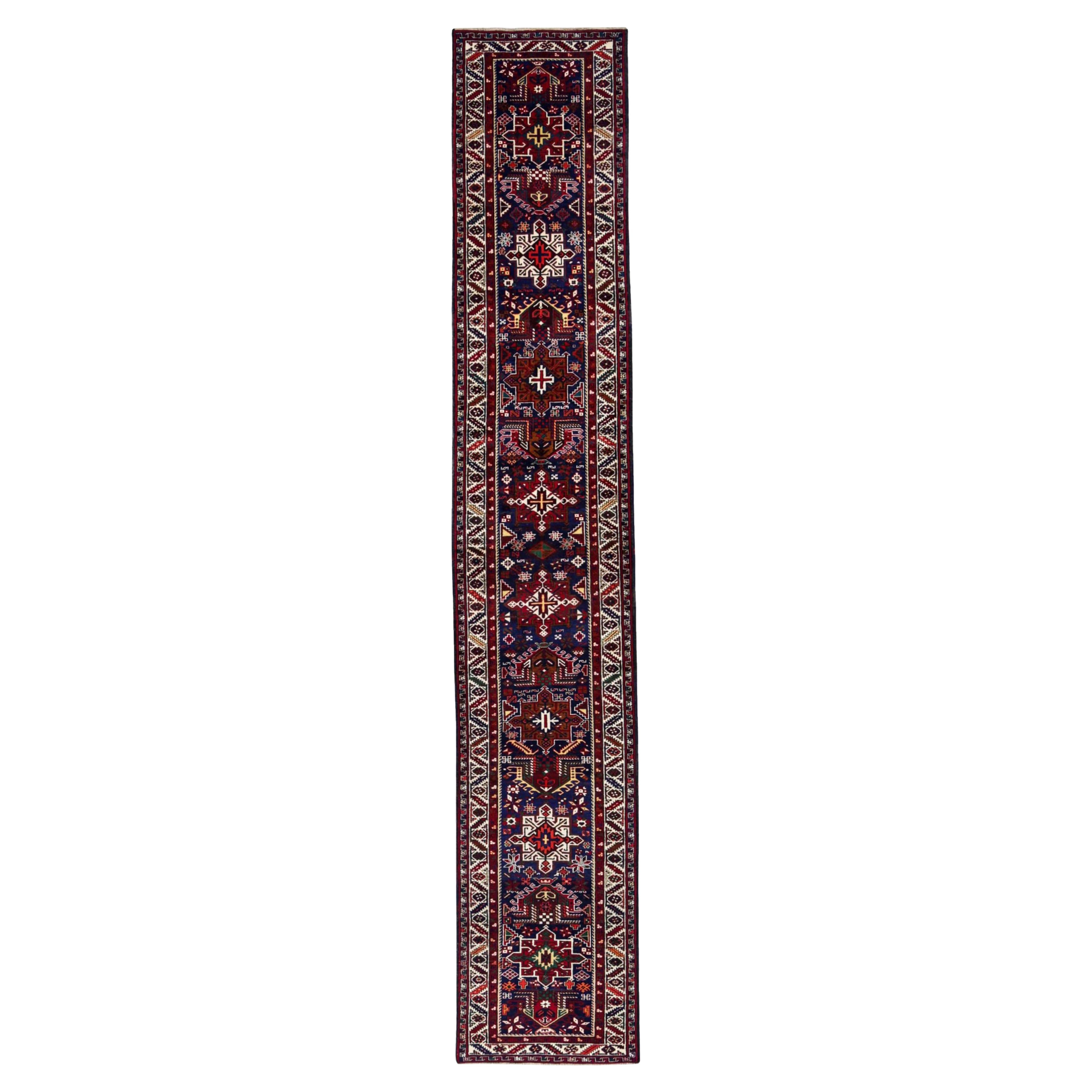Tapis persan Sarab - Laine ivoire bleu marine bleu rouge motif - 91222