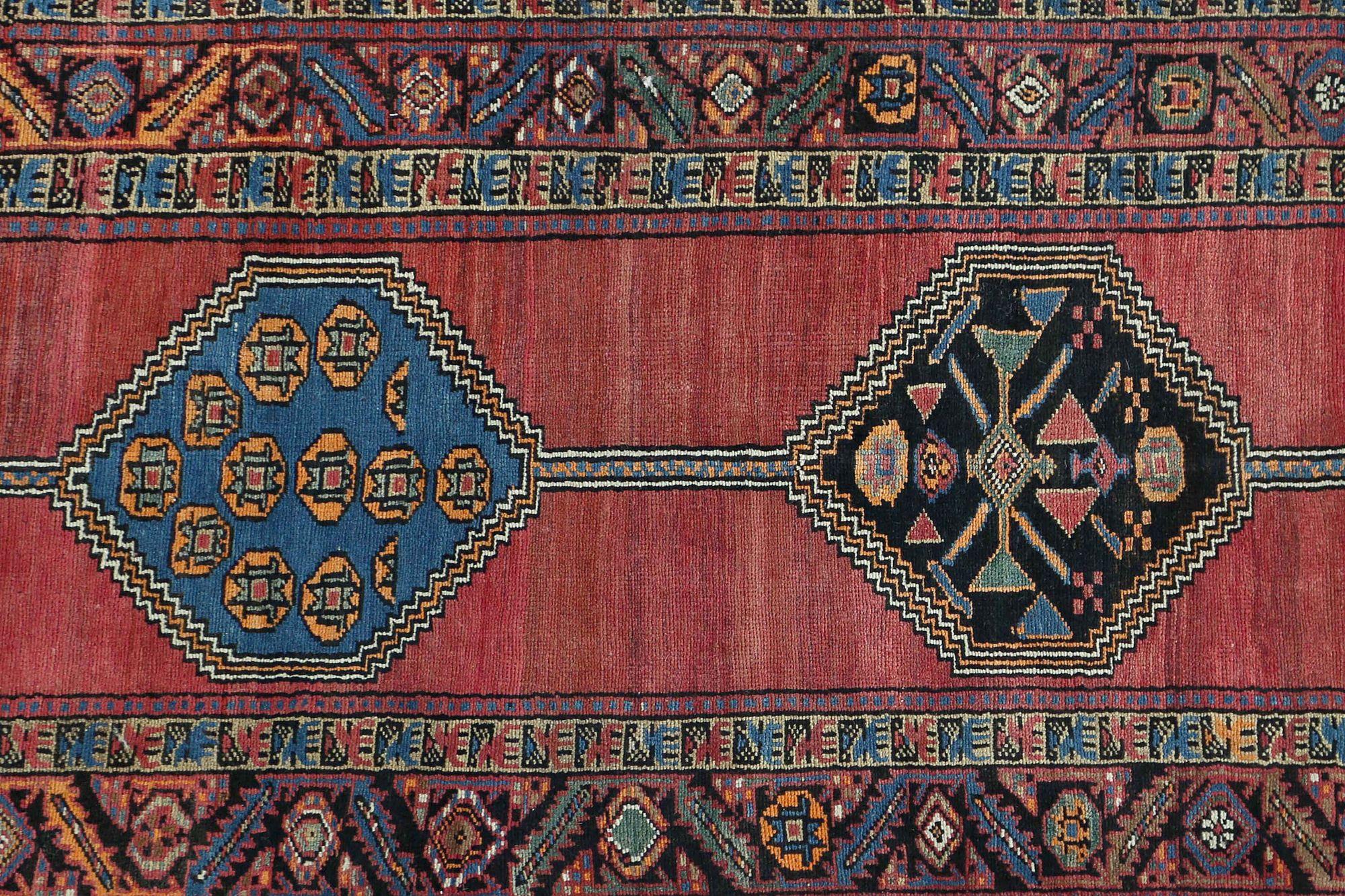 XX secolo Tappeto Persiano Sarab Runner - Lana Nero Blu Rosso Design - 97901 in vendita