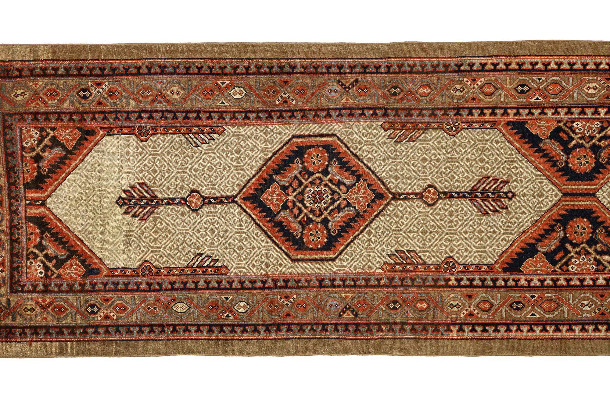 Persische Sarab Läufer Teppich - Wolle Schwarz Braun Elfenbein Rot Taupe - 97937 im Zustand „Hervorragend“ im Angebot in Dallas, TX