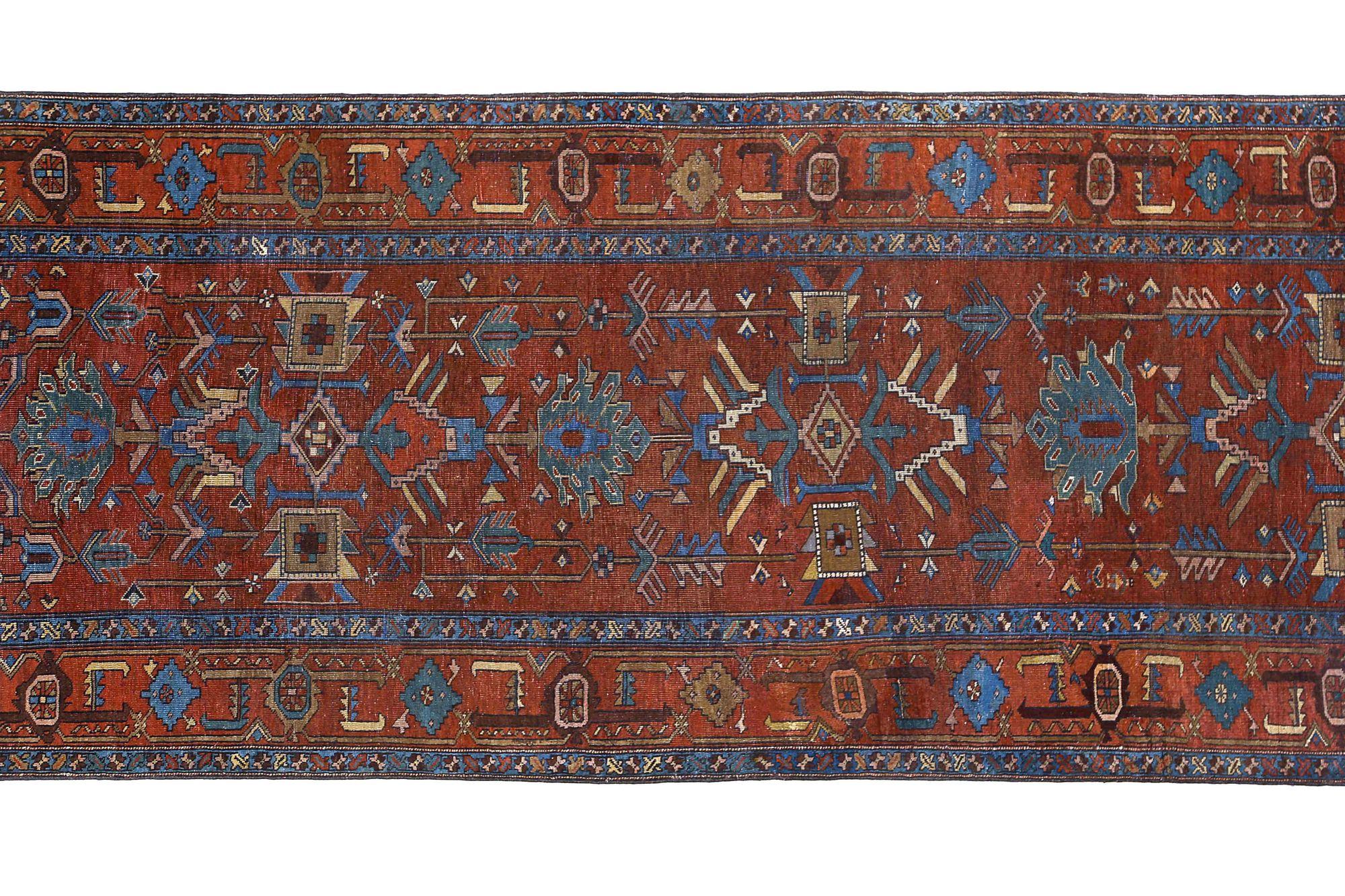 Persischer Sarab Läufer Teppich - Wolle Blau Braun Rot Design - 97923 (20. Jahrhundert) im Angebot