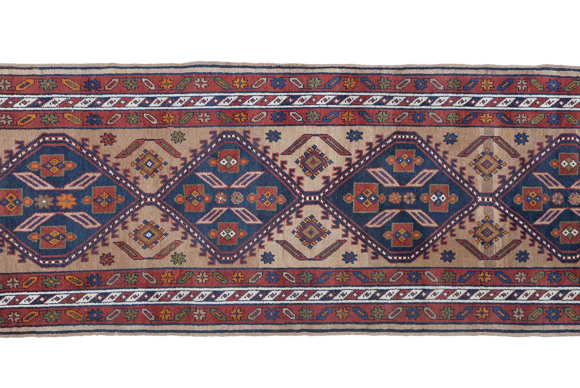 Persischer Sarab-Läufer - Wolle Blau Elfenbein Design - 96653 (Irakisch) im Angebot