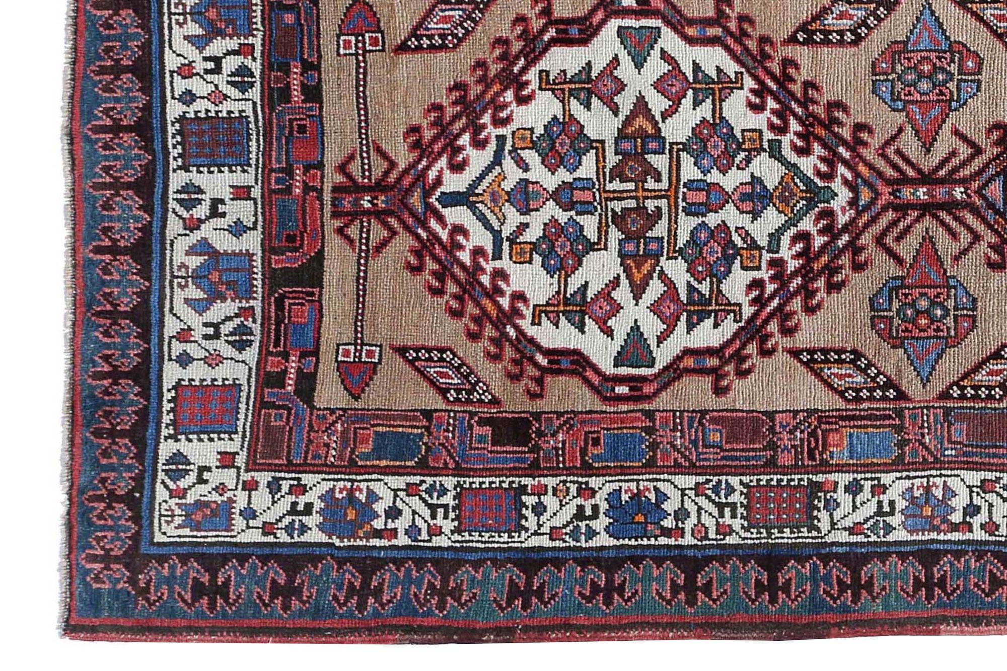 XX secolo Tappeto Persiano Sarab Runner - Lana Avorio Rosso Taupe Design - 97899 in vendita